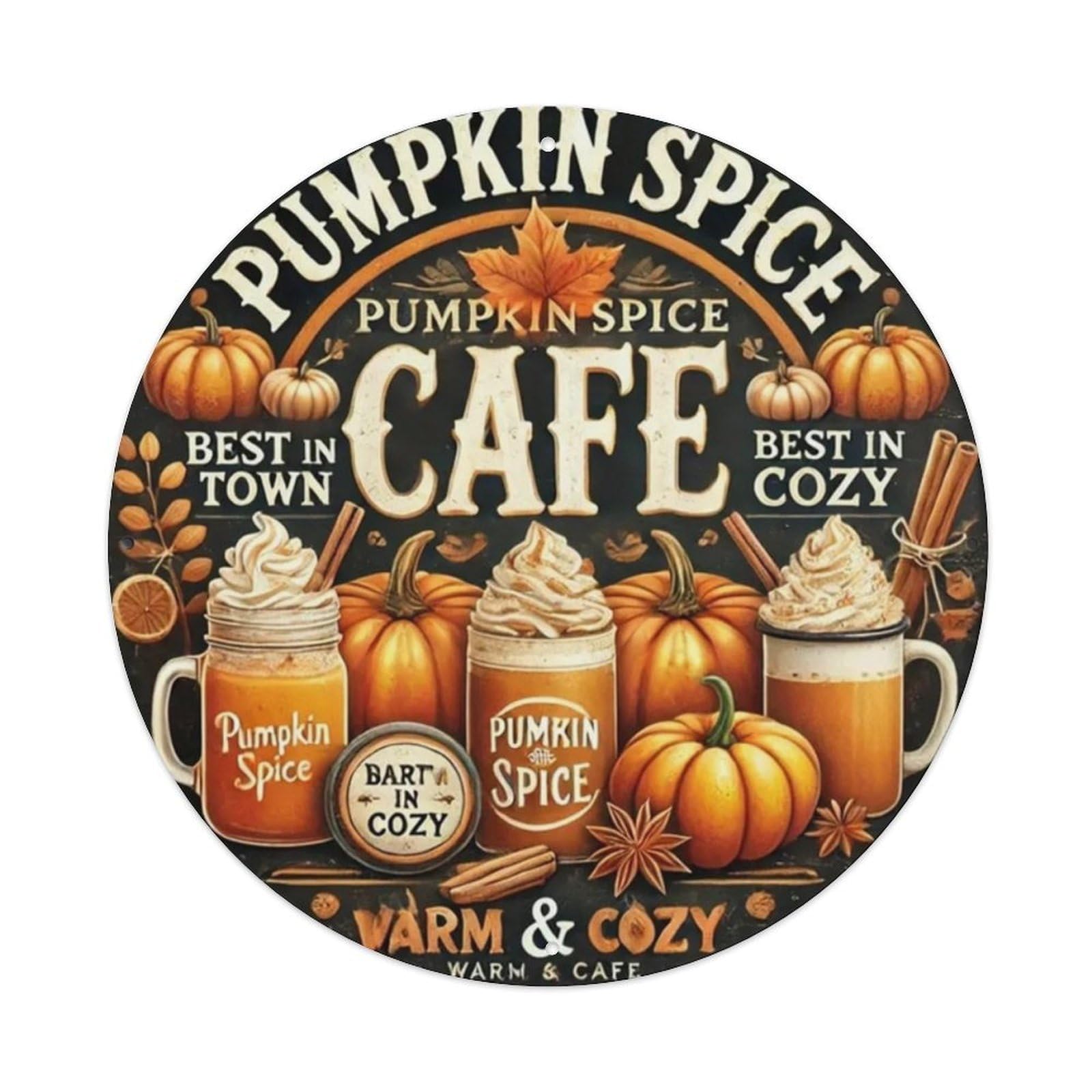 Igtefte Vintage Pumpkin Spice Cafe Tin Sign Style Home Bar Garden Wall Plaque Decor Metal Poster 8X8 Inch
