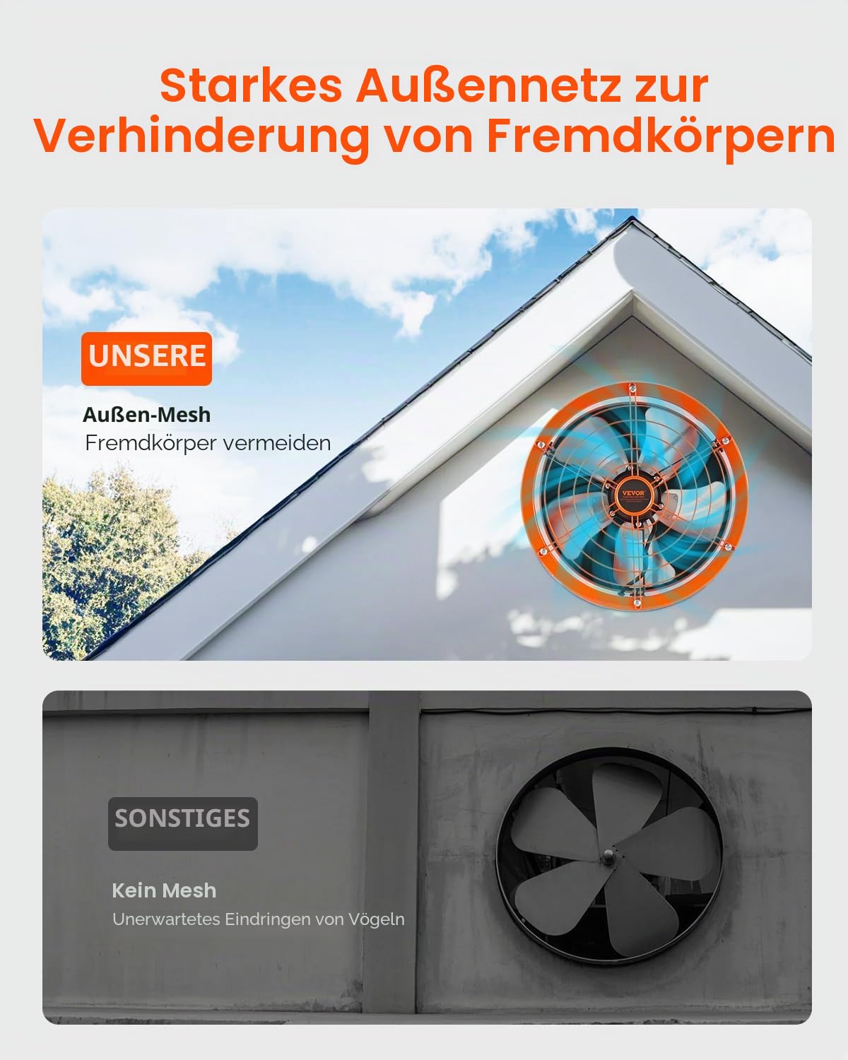 VEVOR Solar Ventilator, 400 x 150 mm, Solar Powered Fan, Dachbodenabluftventilator mit einstellbarem Thermostat, Außengitter, 1300 CFM Luftstromkapazität, für Giebel, Dach, Garage, Werkstatt