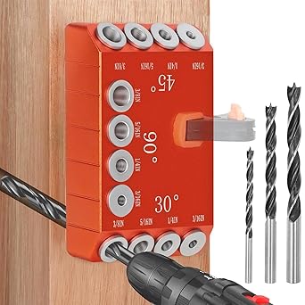 Steel DN Mate Drill Jig for 30 45 90 Degree Angle 4 Sizes Drill Holes, Portable Deck Cable Railing Lag Screw Drilling Template Block for Horizontal Cable Wood Post Orange