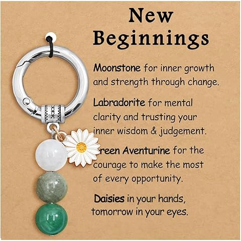 Natural Crystal Keychain New Beginnings Gifts For Women Daisy Accessories Relieve Anxiety Good Luck Charms Small Gift For Women Graduation Gift