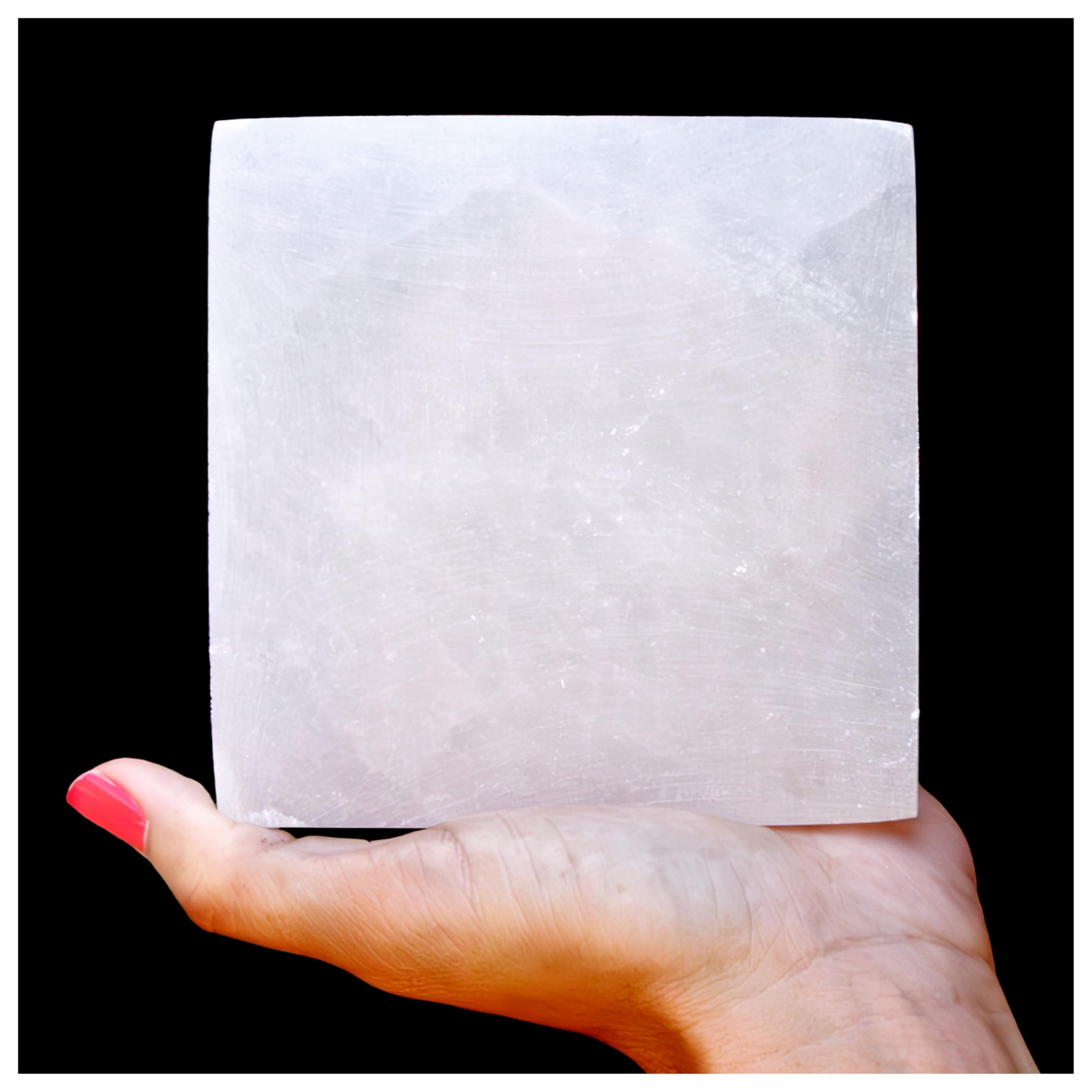 Om Zone Selenite Charging Plate for Cleansing Crystals & Healing Stones, Meditation, Reiki, Protection Crystals, Spiritual Gift (1, 4" Square)