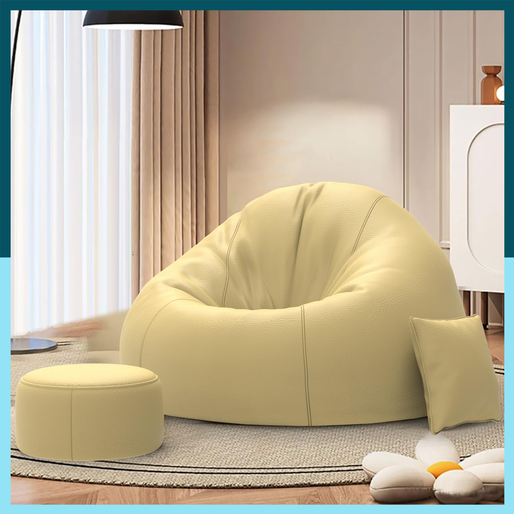 Biggie Bean Bag with Beans Filled 4XL Bean Bag Sofa with Free Cushion Footrest - Official : DreamSofa Combo (Matching Color : Regular, Cream)