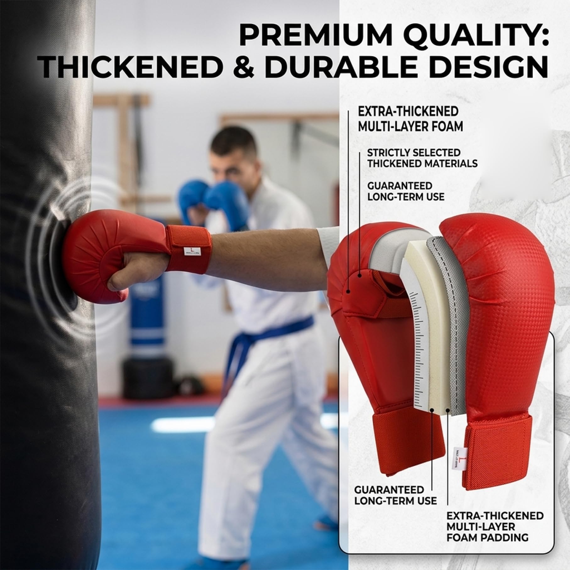 Guanti da Karate Guanti da Taekwondo in Pelle Premium per Adulti e Bambini da Allenamento per Sparring, Sacco da Boxe, Taekwondo e Pratica, Rosso, S