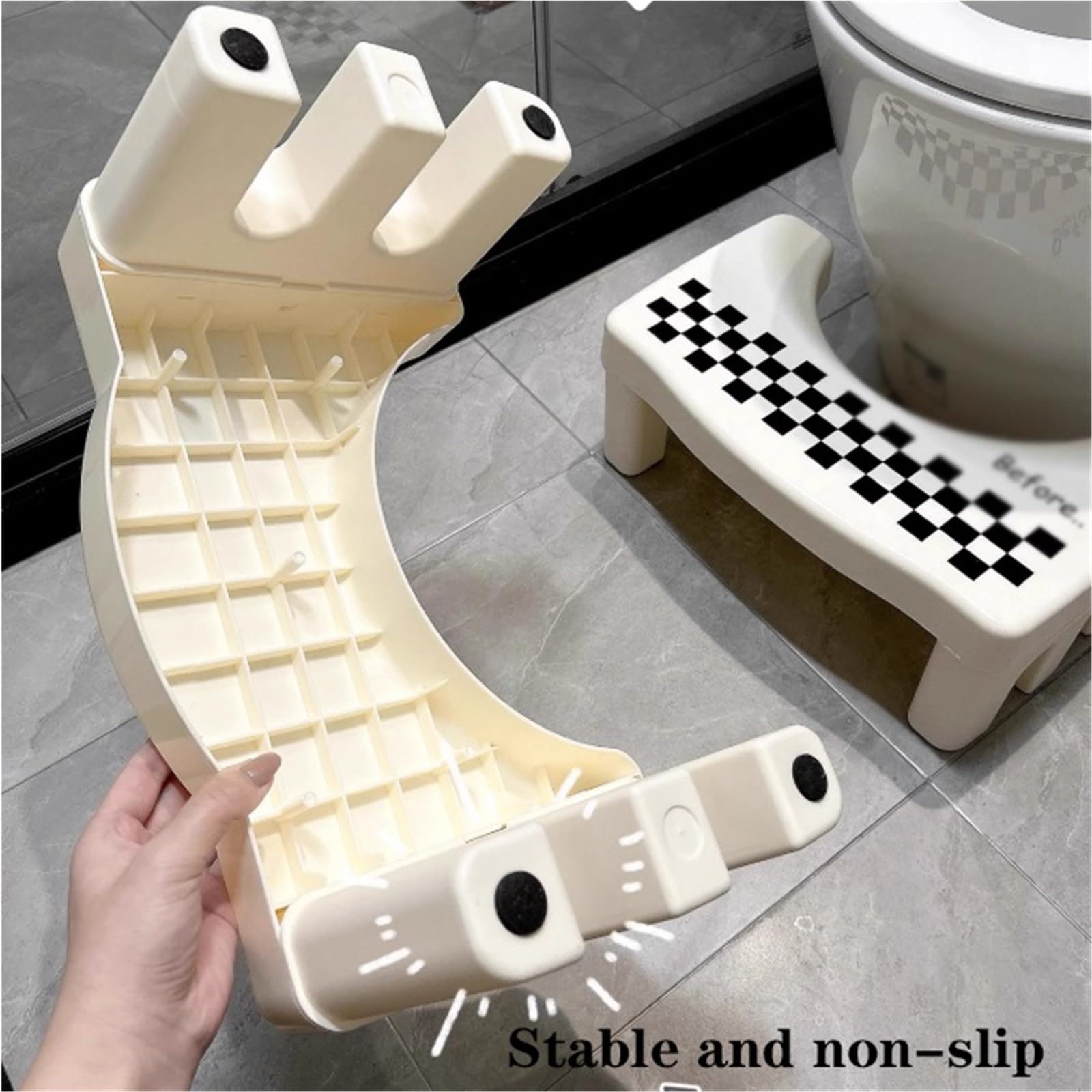 Toilettenhocker, Kunststoff, Toilettenhocker, Kothocker for die Hockhaltung, quadratischer, Rutschfester Badezimmerhocker for Kacken, einfache Aufbewahrung, for Senioren, Kinder(B)