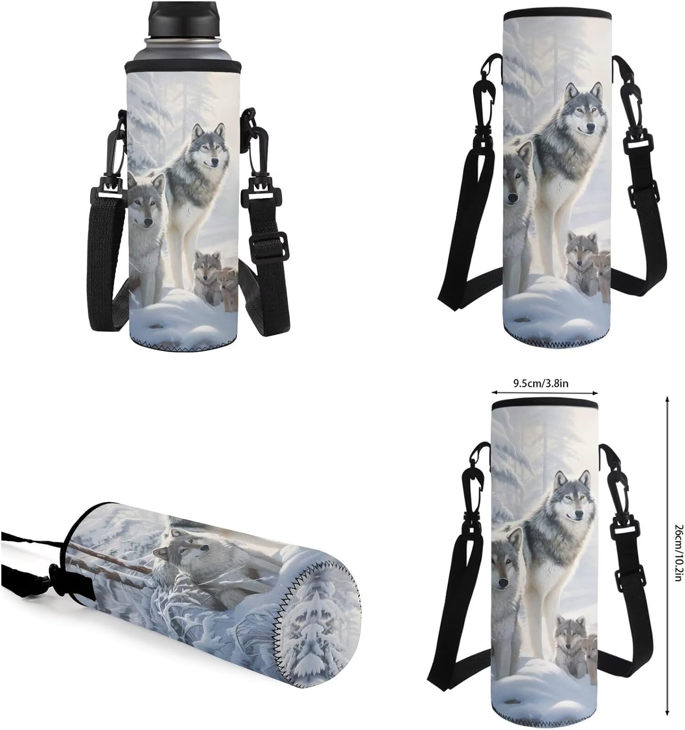 Wolf 4 Piece Backpack Set Backpack for School Girls 3rd Grade with Lunch Box Small Schoolbag with Lunch Box Pencil case for Elementary Middle High School Students