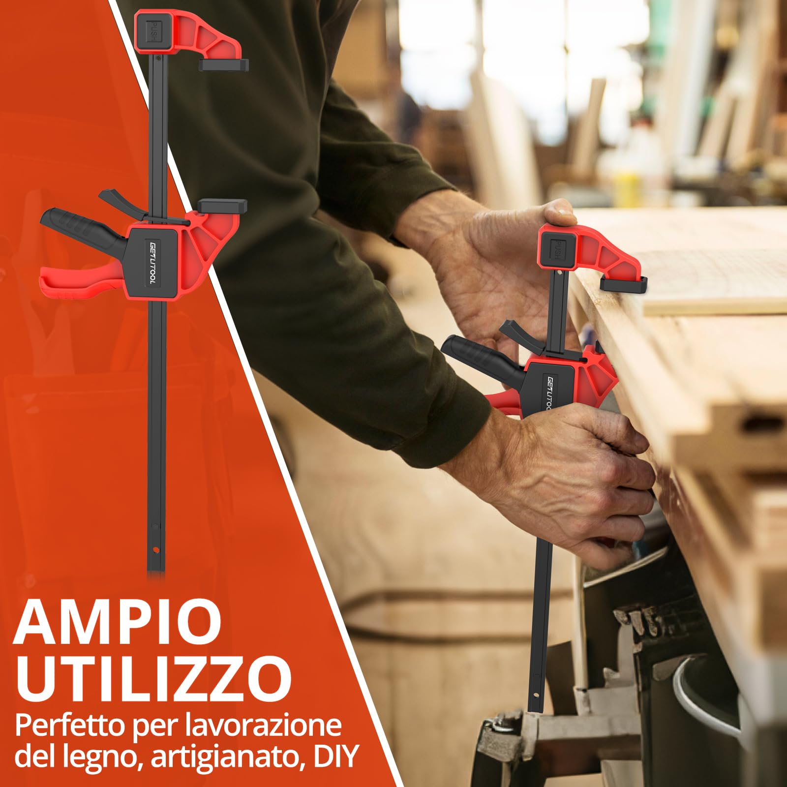 GETLITOOL Paio 12-Inch Morsetti a Barra da Falegname con Serraggio 165LBS/75kg 31cm, 2 in 1 2X12" F-Bar/Spargitore a Sgancio Rapido per Lavorazione Legno con Binario in Acciaio al Carbonio