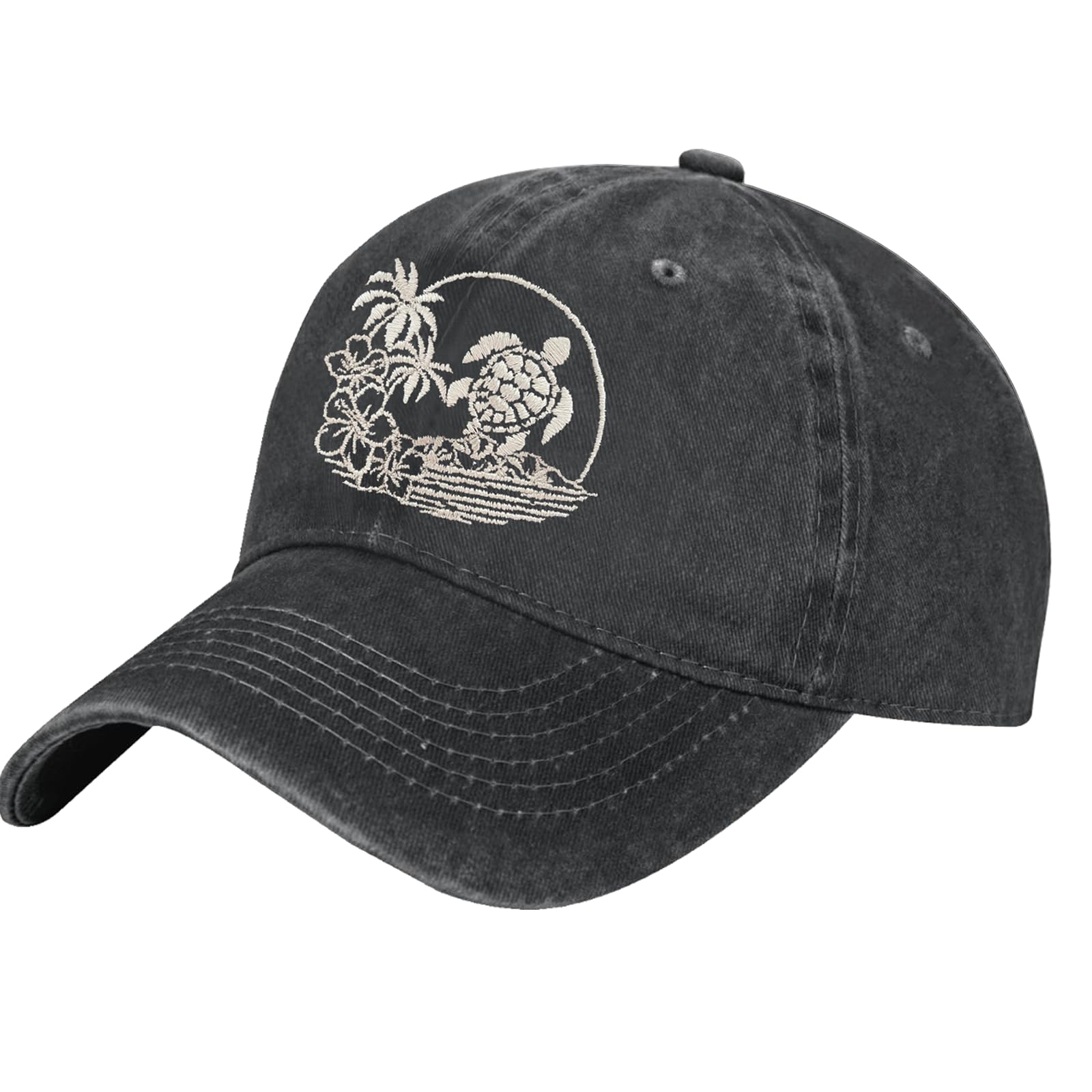 Yipaidel Vintage Washed Baseball Cap for Women, Adjustable Dad & Mom Hat with Sea Turtle Flower Design, Casual Unisex Cap