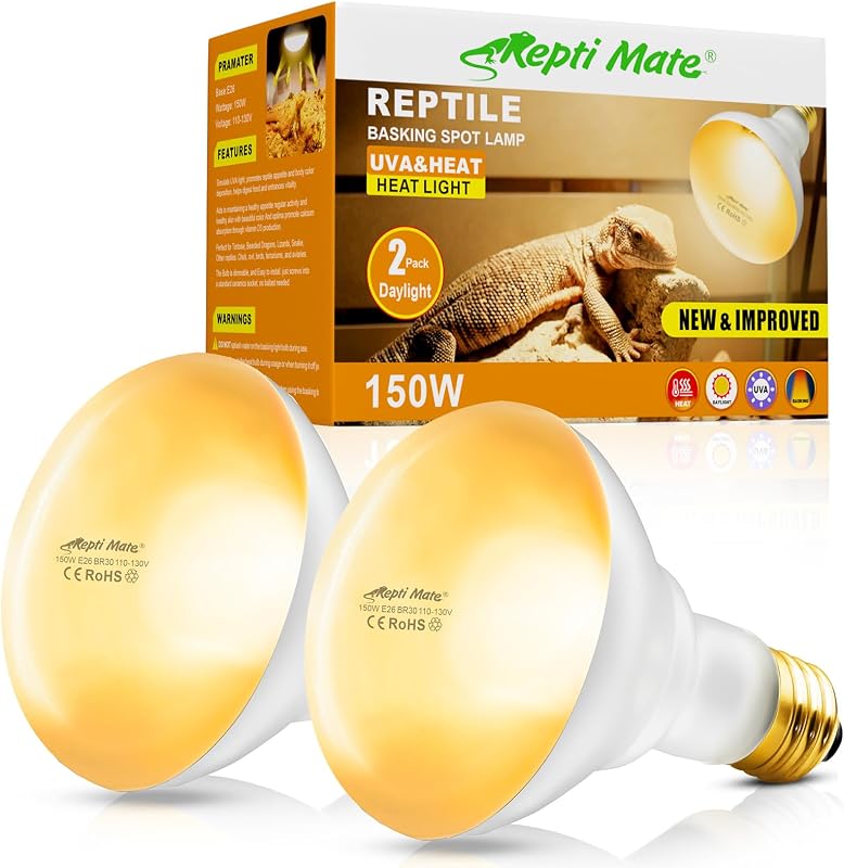 Lâmpada de Aquecimento para Terrário REPTI MATE, Infravermelha UVA, 150 W, Base E26, R30, Pacote com 2