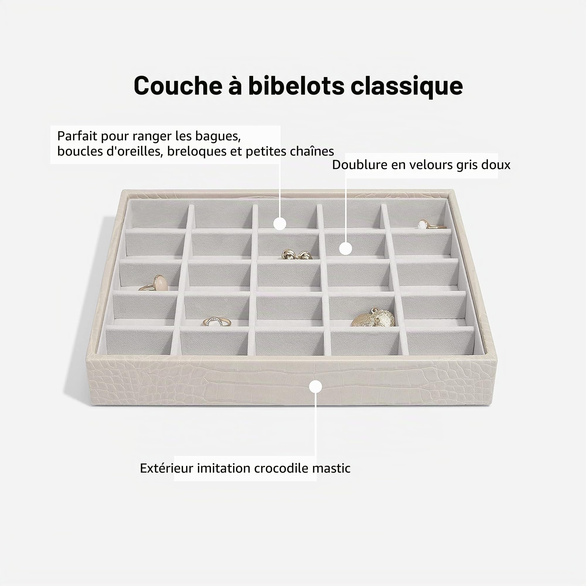 Stackers Lot de 5 boîtes à bijoux de taille moyenne avec un style classique en crocodile, Imitation cuir, Beige, Taille M