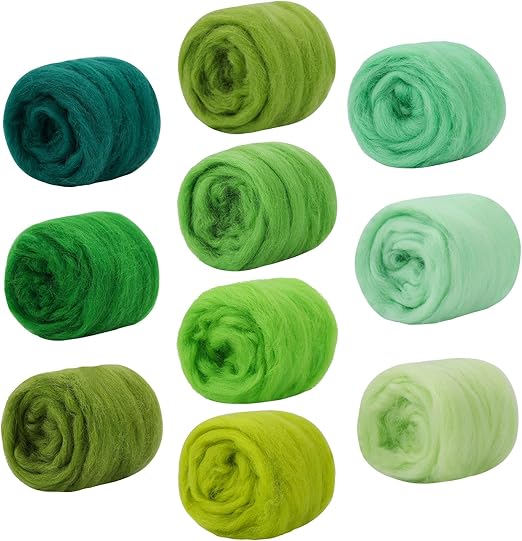 Mayboos 10 Colors Fiber Wool, Fiber Wool Yarn Roving, Spinning Wool Roving for Needle Felting, DIY Hand Spinning, Needle Felting Wool Craft, 10g/Color (Cool Colors)
