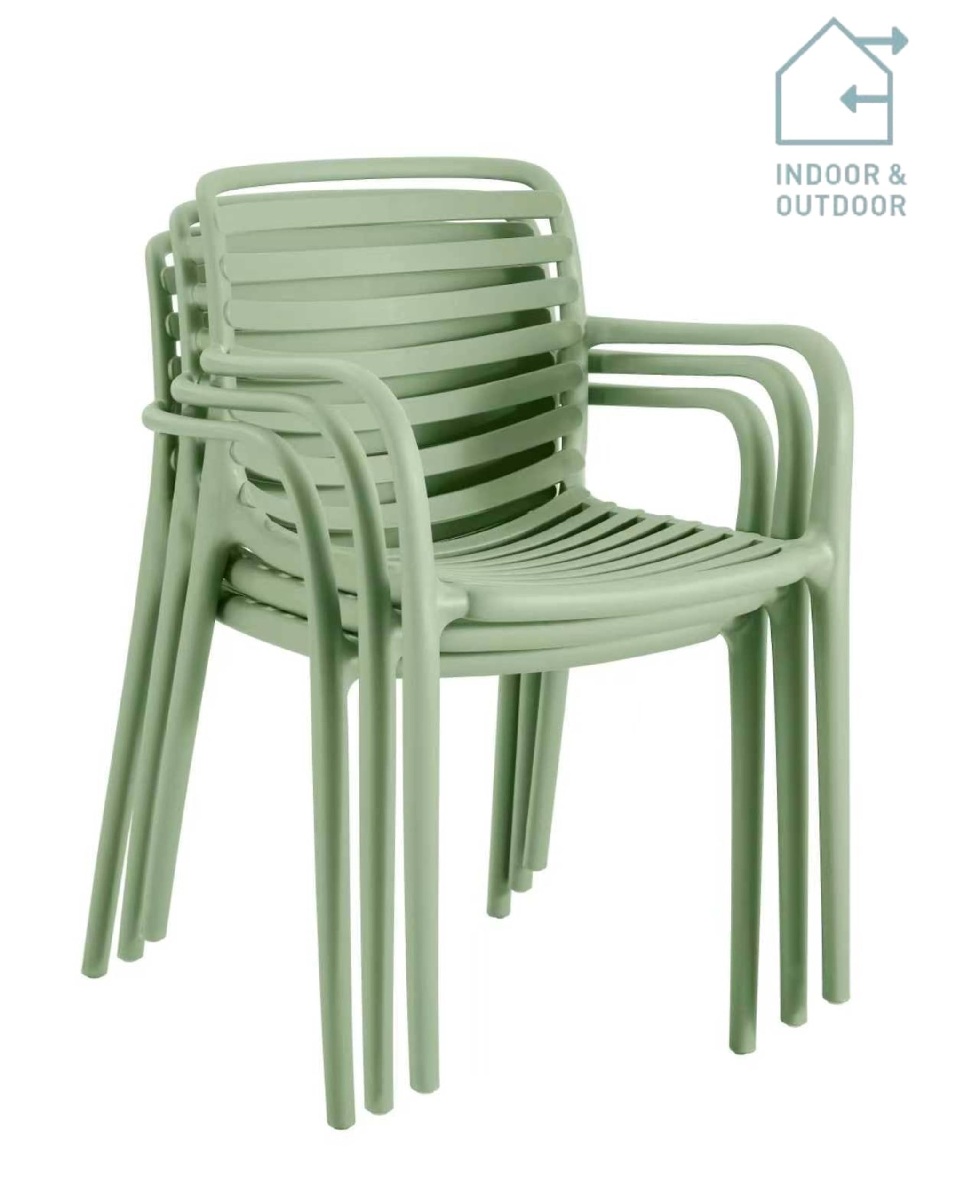 METRO Professional Silla Apilable Elaria con Reposabrazos, Polipropileno, 56x56x80 cm, Resistente UV, Verde Aguacate