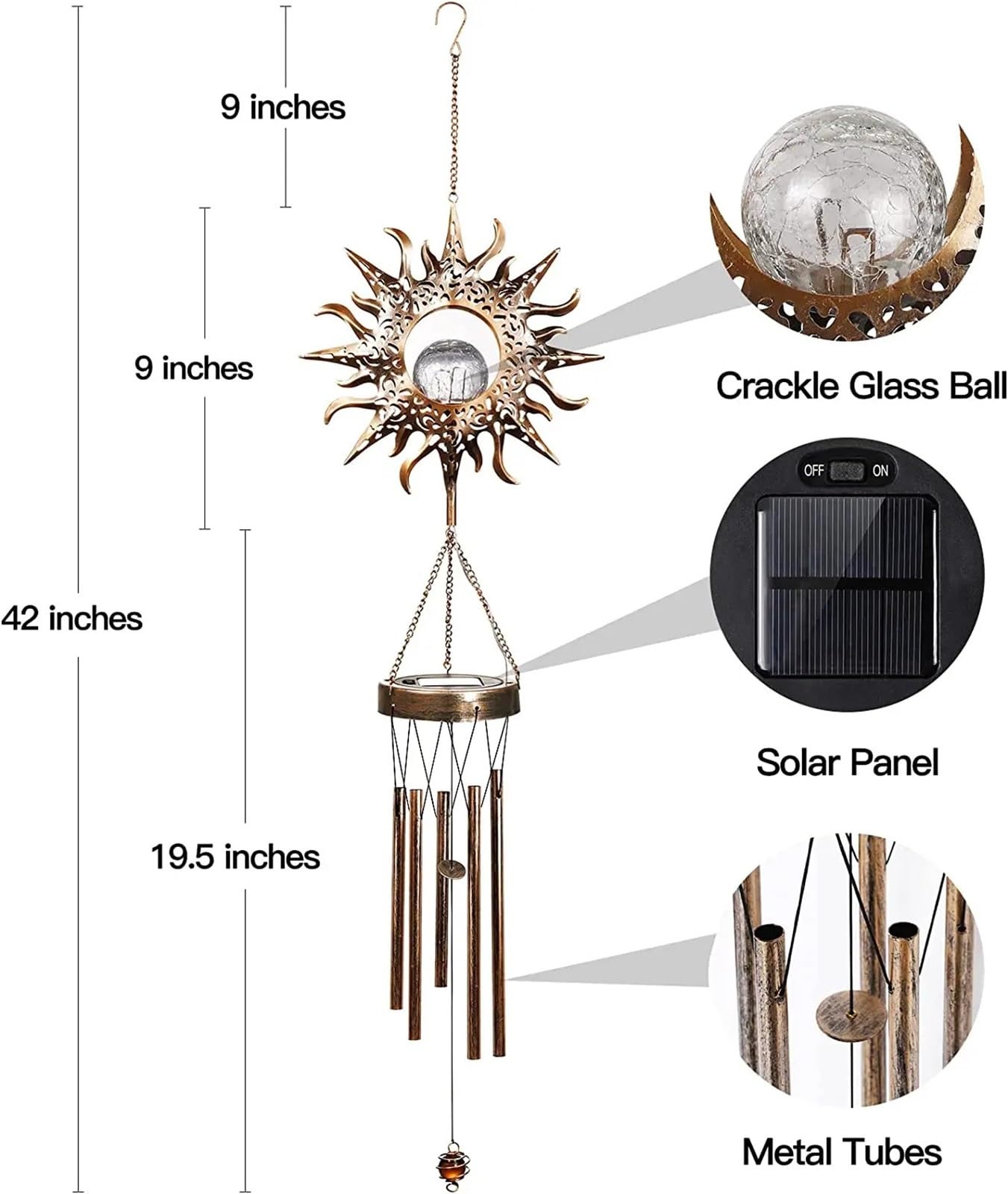Campanelli eolici in metallo for esterni, con luna, sole e stelle, campane uniche for decorazioni esterne impermeabili for la casa