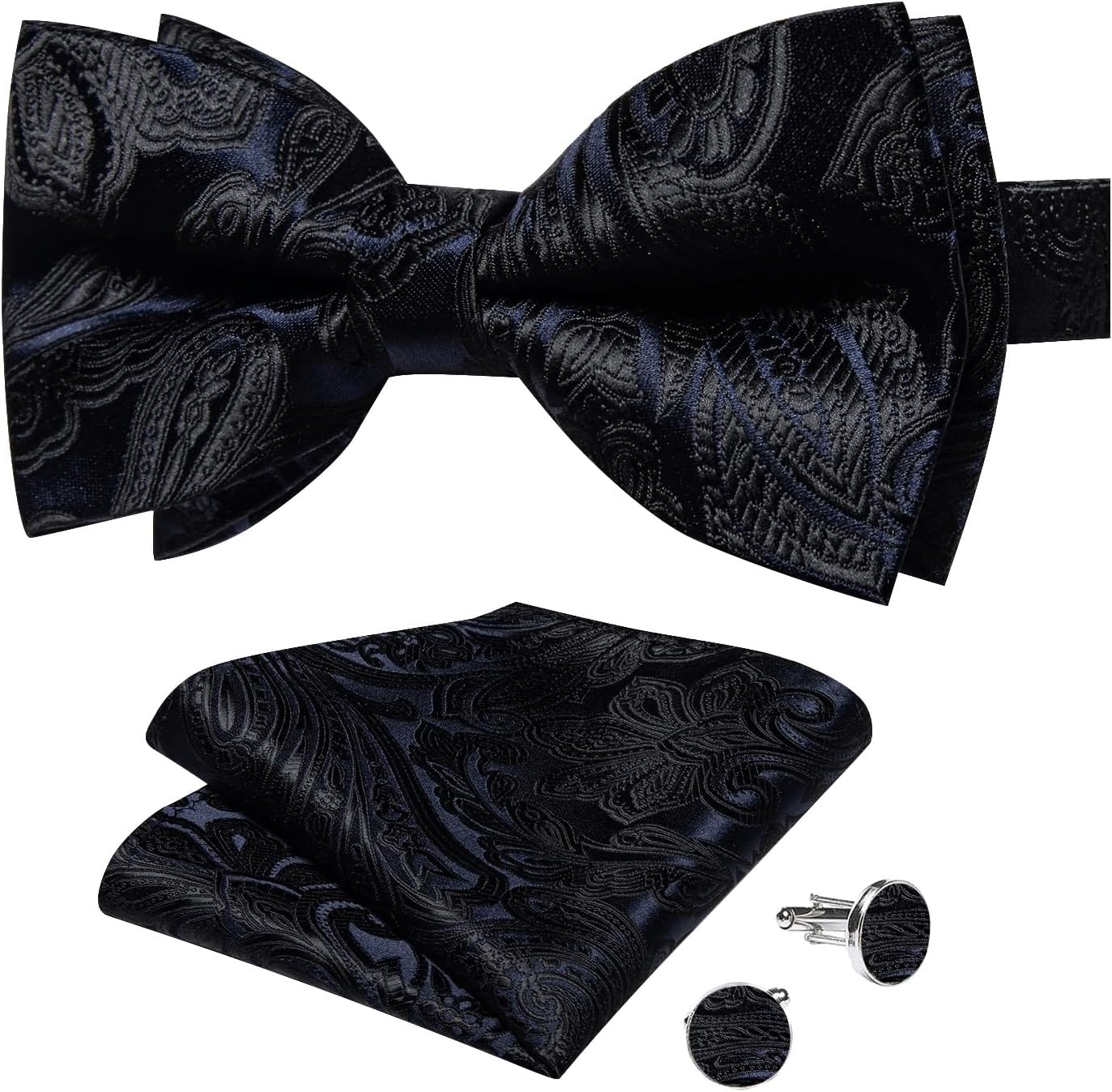 Classic Pre-tied Bowtie Business Silk Paisley Wedding Bow Tie Suit Shirt Accessory Pocket Square Cufflinks