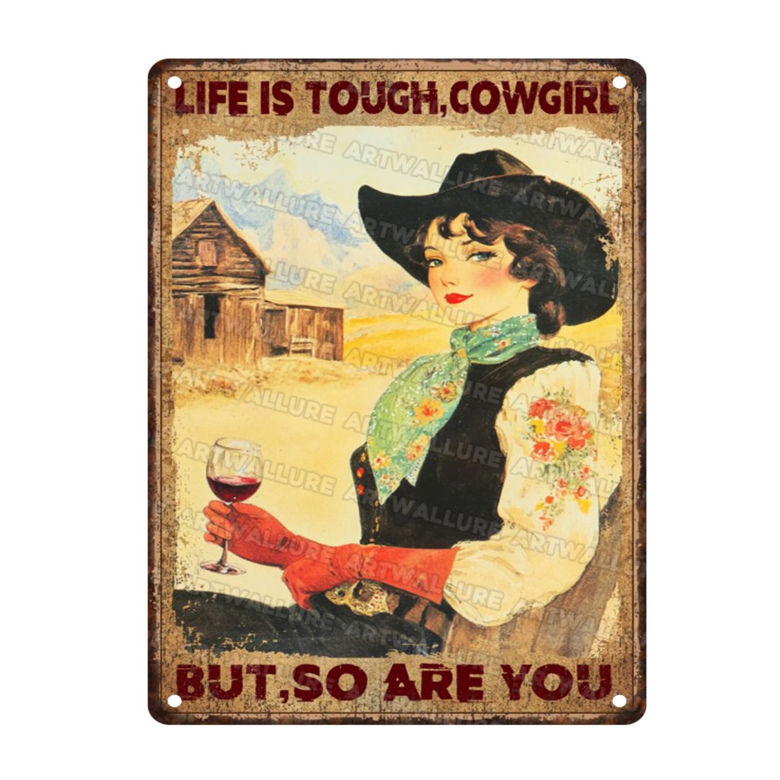 Vintage Cowgirl Metal Sign Life Is Tough Cowgirl Metal Poster Wall Decor for Outdoor Man Cave Bar Home Decoration 12x16inch