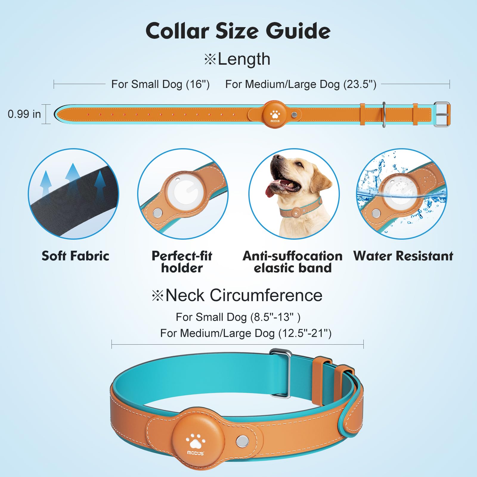 GPS Tracker for Dogs, 2 in 1 Pet Tracking Smart Collar (Only iOS), No Monthly Fee GPS Tracker Dog Collar, Real-time Location Comfortable PU Tracker Tag for Small, Medium Large Dogs(Locator Included) - image 8