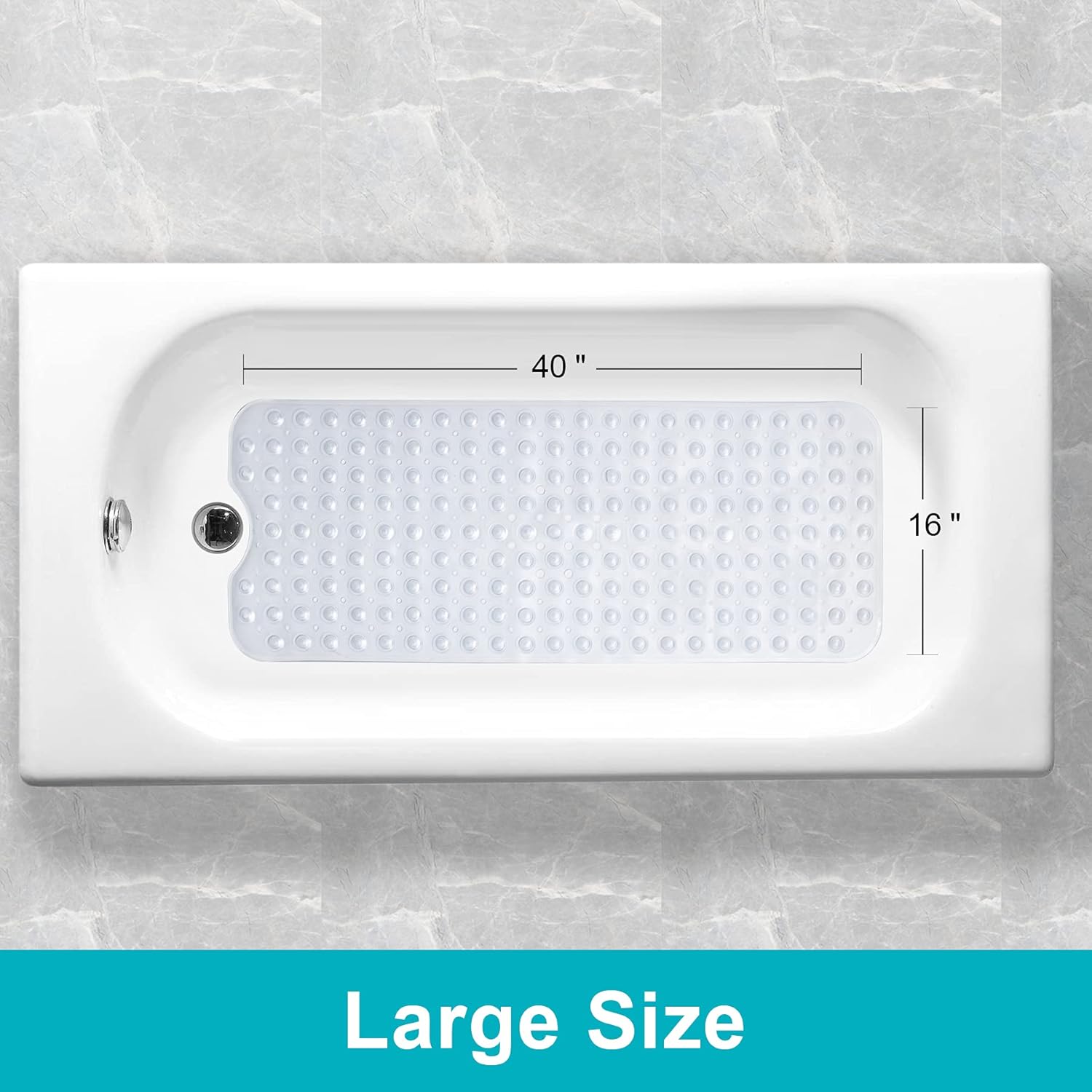 Titanker Nonslip Bathtub Mat, 40x16 Inches Large Bathroom Shower Mat for Bathroom with Suction Cups and Drain Holes, Non-Slip Bath Mat for Tub, Machine Washable, Easy Cleaning, Clear : Home & Kitchen