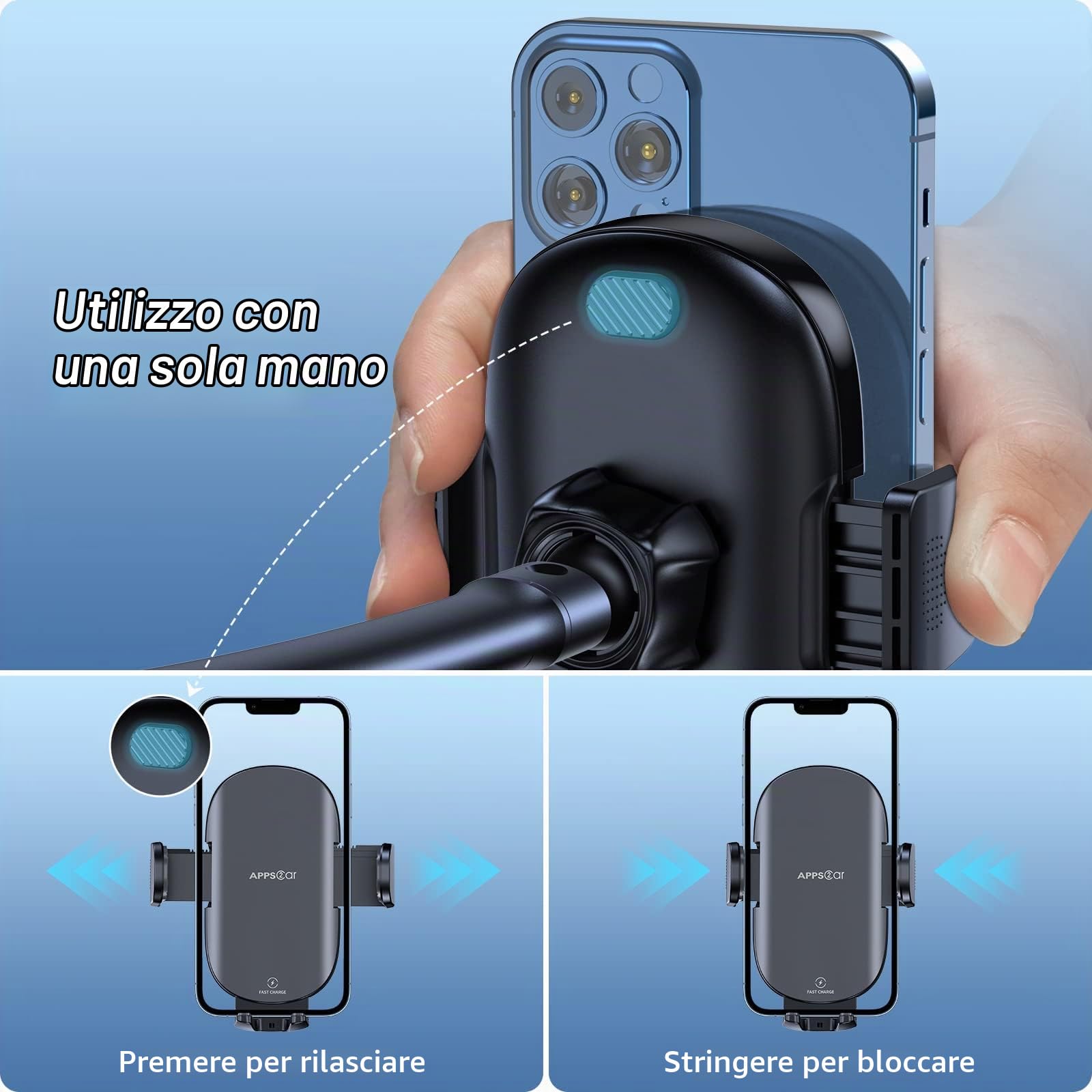 APPS2Car Caricatore Wireless Auto, Supporto Cellulare Auto Wireless Ricarica per Ventosa Parabrezza Presa D'aria, Porta Cellulare Auto per 12/1314/Pro Max/Mini Samsung LG e Altri