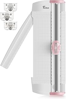 Firbon 3-in-1 Paper Cutter, 9" Compact A5 Paper Trimmer with Straight Cut, Scoring & Perforating Blades for Cardstock, Scrapbooking, Crafting, Labels & Home Office (Pink)