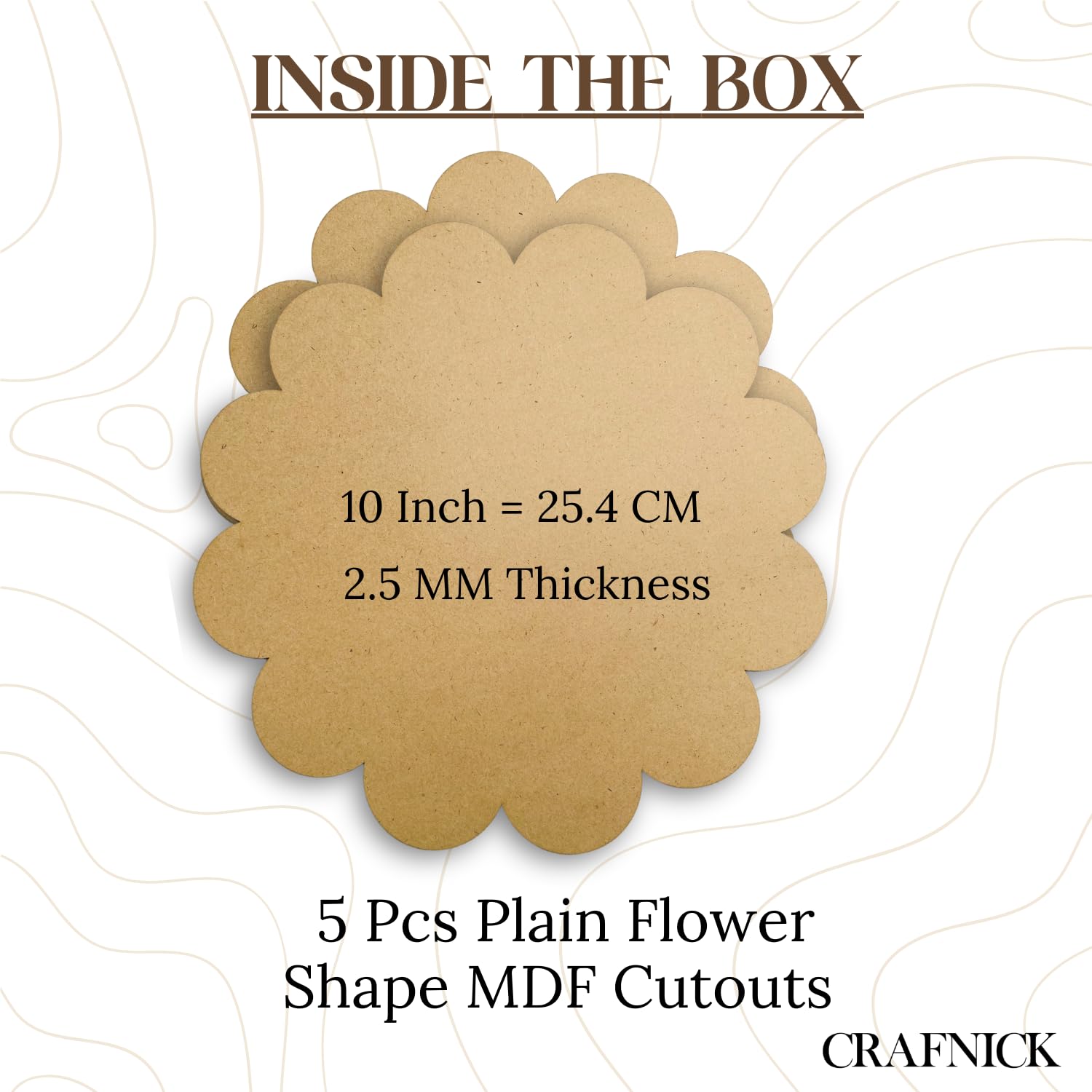CRAFNICK® DIY MDF Cutouts Flower | Pine Wood 10 Inch 2.5mm Thick | Unfinished Wood Slices for Resin Art, Lippan, Mandala Painting | MDF Boards for Art and Craft | DIY MDF Cutouts | MDF Plaque (5) 2