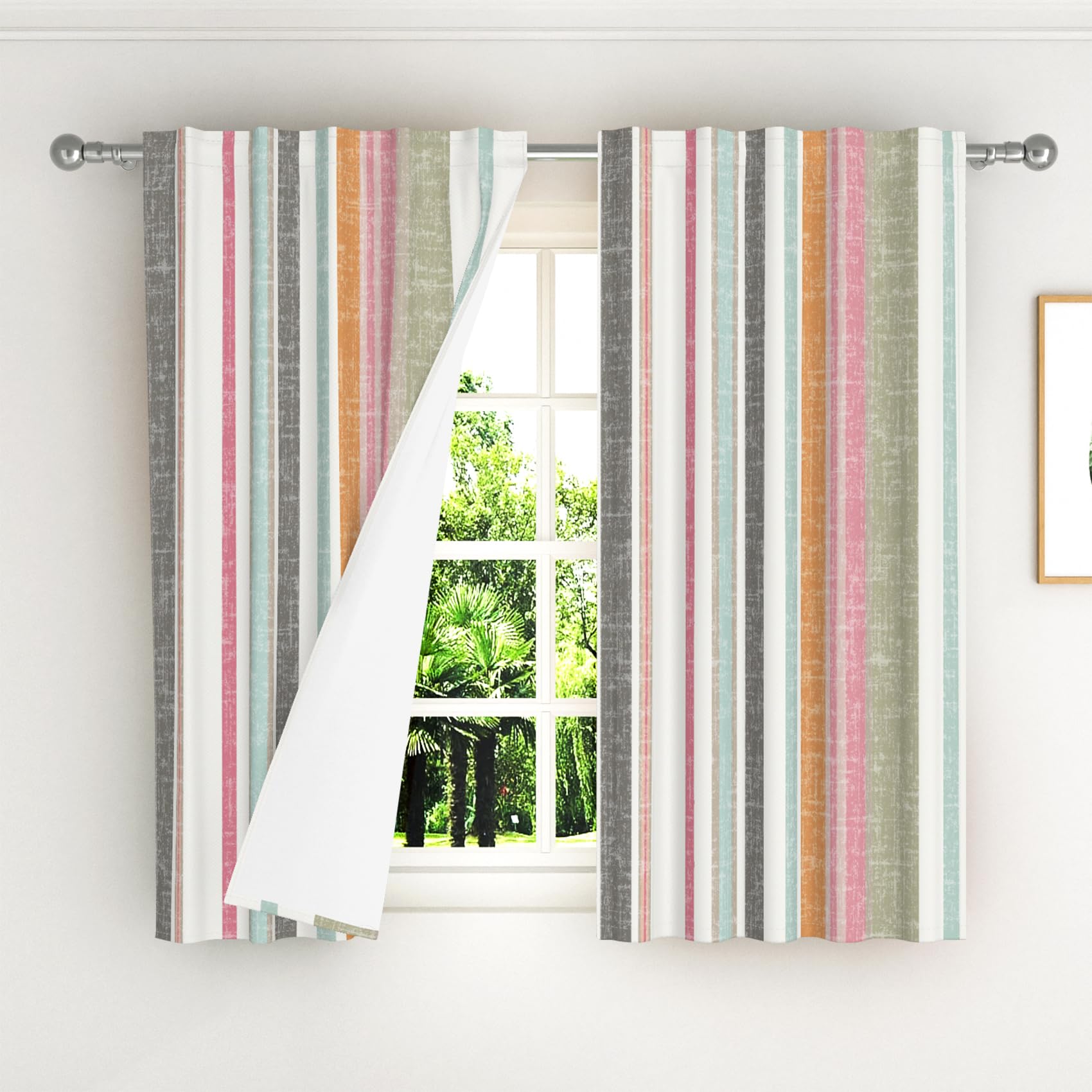 Kzzfqxb 140x229cm Tende moderne 2 pannelli, strisce colorate, colore unito, a righe, rustiche, rurali, in lino, drappeggiate, per soggiorno, camera da letto, decorazione semplice