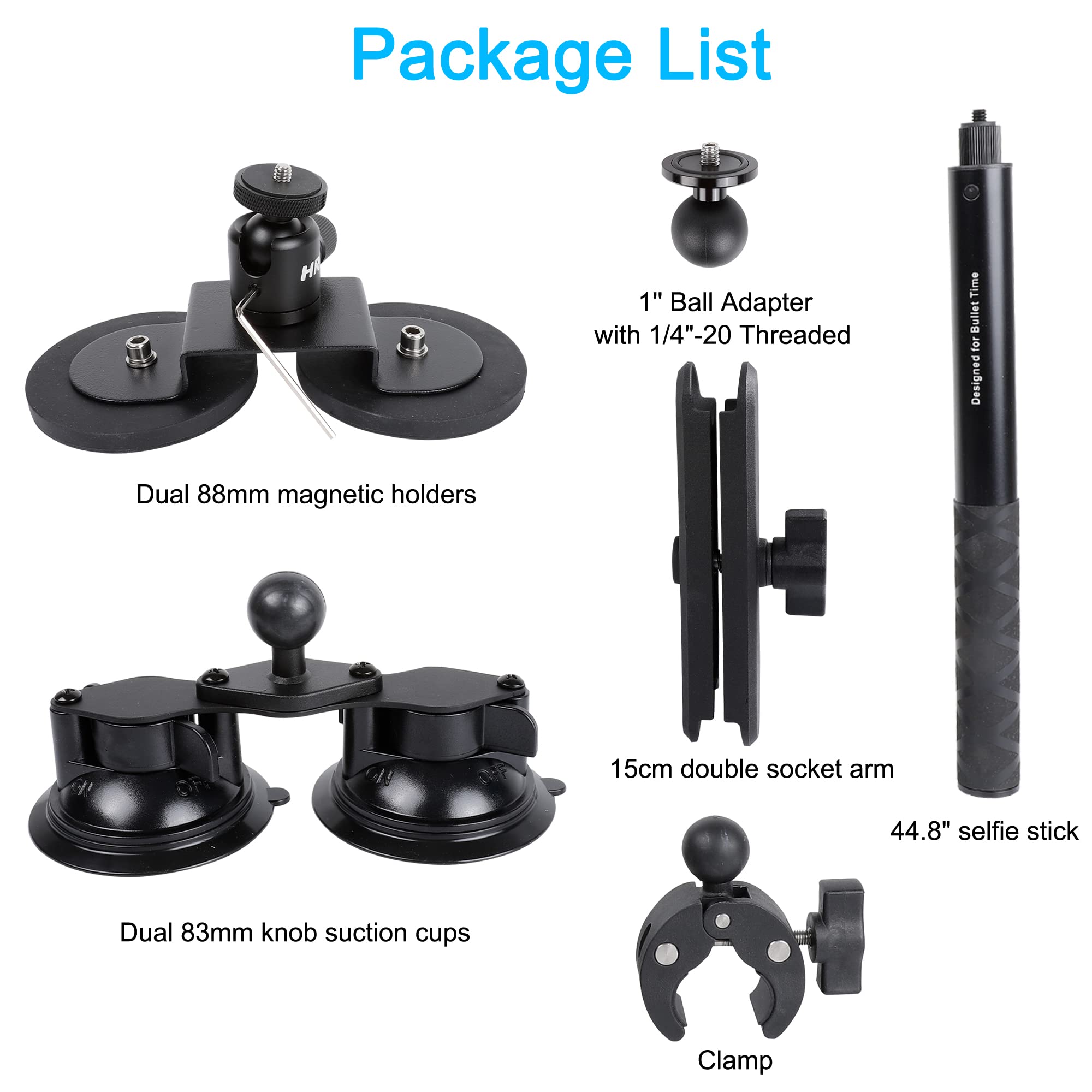 PellKing Kit di supporto per auto per fotocamera Insta360 DJI OSMO 360, 4 in 1, con ventosa magnetica e bastone invisibile per selfie da 114 cm, per fotocamera Insta360 X5, X4, X3, X2, X, GO 3, ONE RS