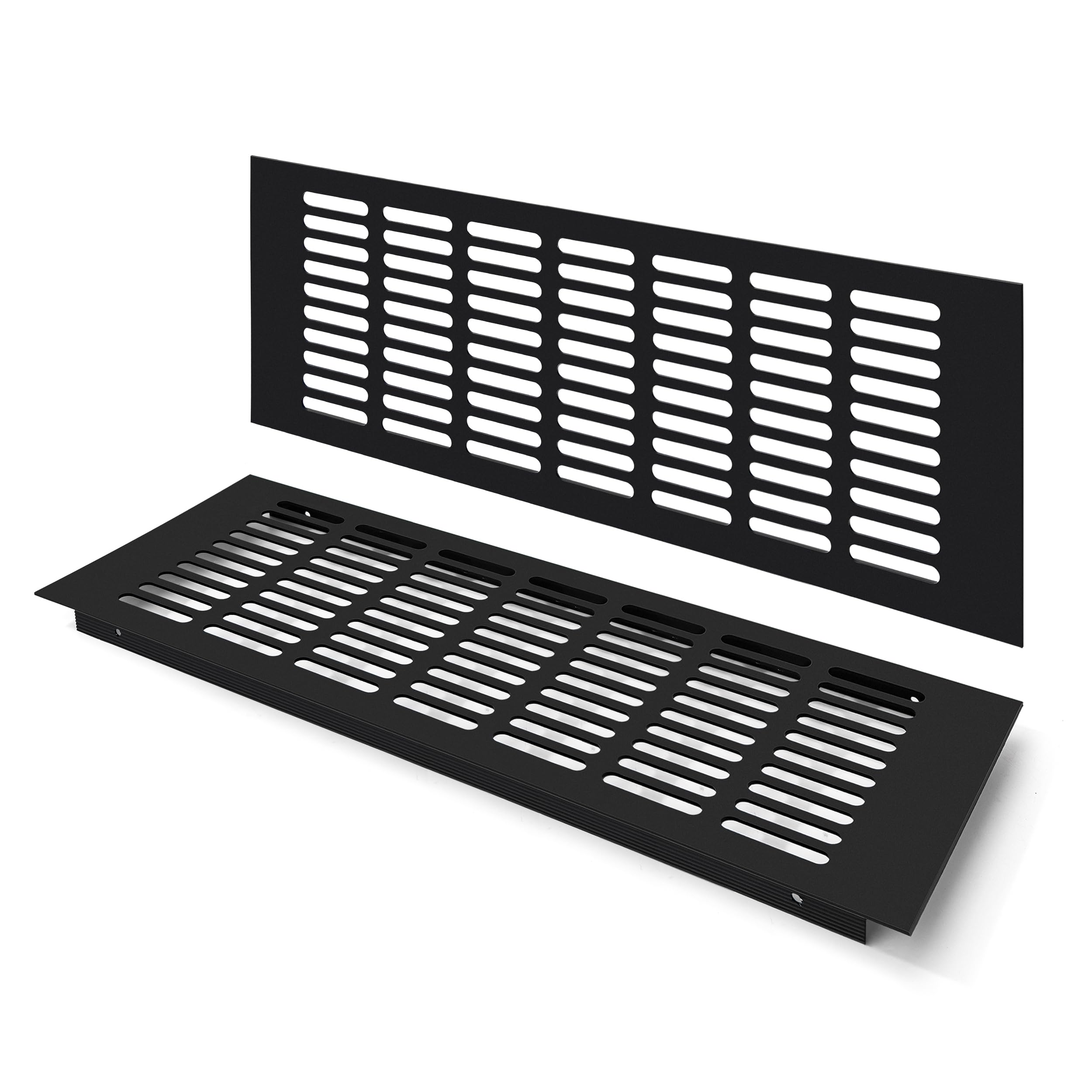 Grille D’aération en Aluminium à Encastrer, Grille de Ventilation 400 x 150 mm Angulaire Extérieure Grille Aeration Reglable pour la Ventilation des Placards et des Chambres (2 Pièces/Noir)