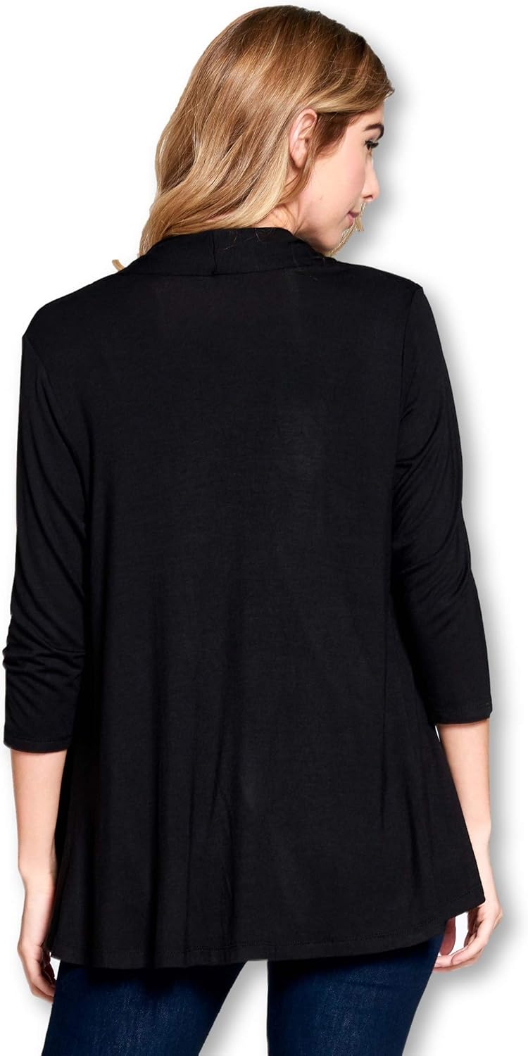Women's 3/4 Sleeve Extra Soft Open Front Casual Flowy Viscose Made from Bamboo Cardigan - Image 4