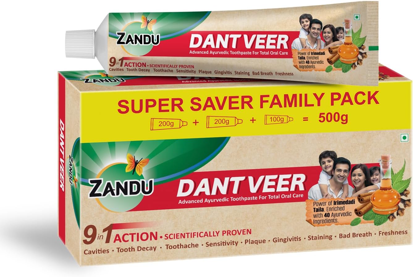 Zandu Dantveer, 500g, Fights 9 Dental Problems, with Irimedadi Oil, Advanced Ayurvedic Toothpaste, Scientifically Proven Formula