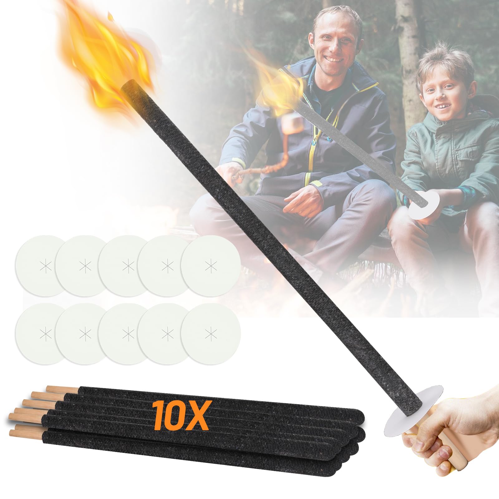 10 torce a cera tempo di combustione 100 min, fiaccole da giardino con protezione per le mani, torcia con manico extra lungo, per un'escursione con bambini, falò, per esterni