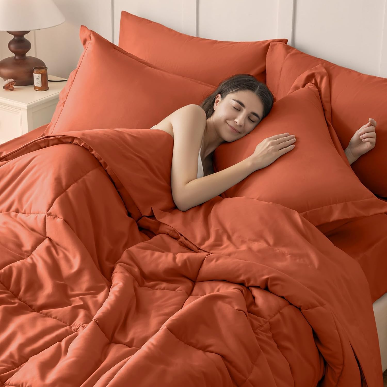 JOLLYVOGUE Queen Comforter Set, Ultra-Soft Bed in a Bag Queen Size 7 Pieces, Oeko-TEX Certified Bedding Set with Down Alternative Comforter, Sheets, Pillowcases & Shams, Burnt Orange - Image 8