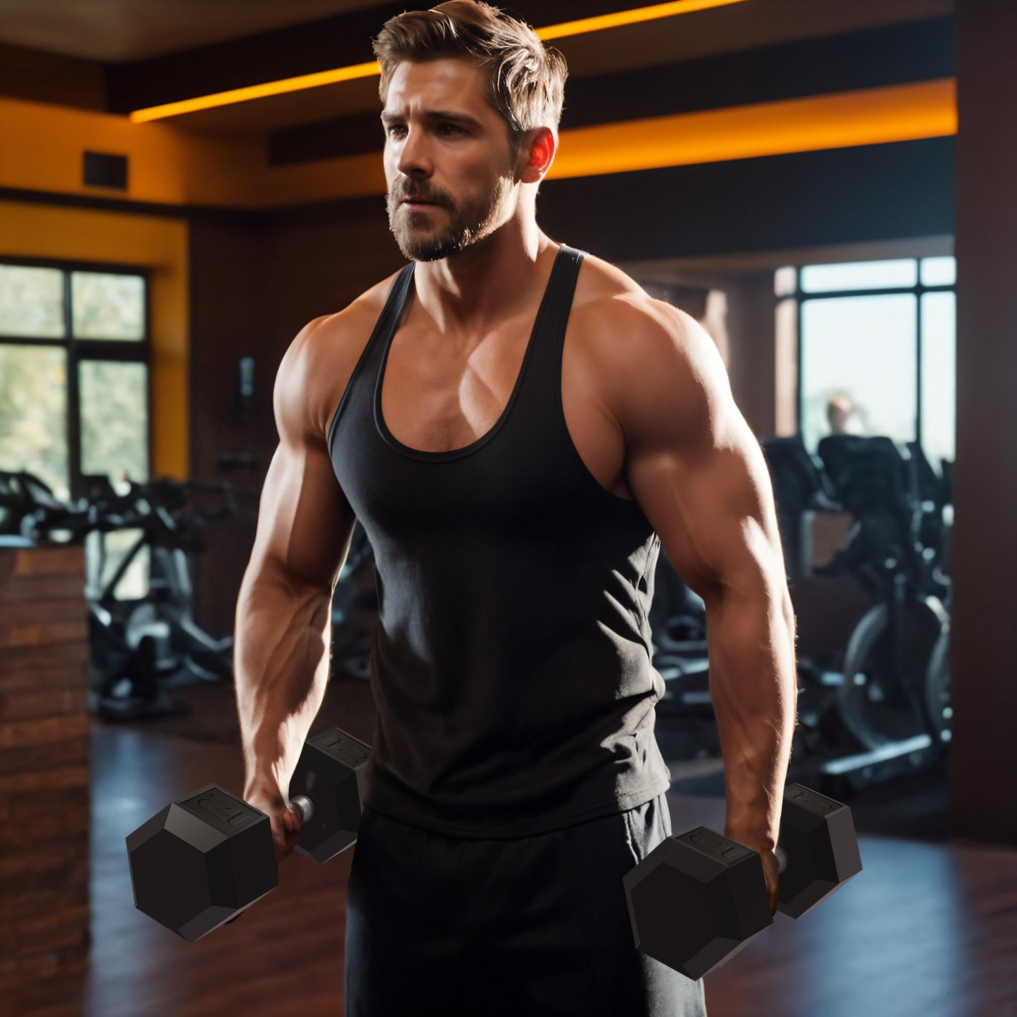 GRETERST Zestaw hantli powlekane gumą sześciokątne obciążniki do rąk ćwiczenia i fitness do domowej siłowni treningów siłowych sprzęt do treningu siłowego, czarny, 5,4 kg