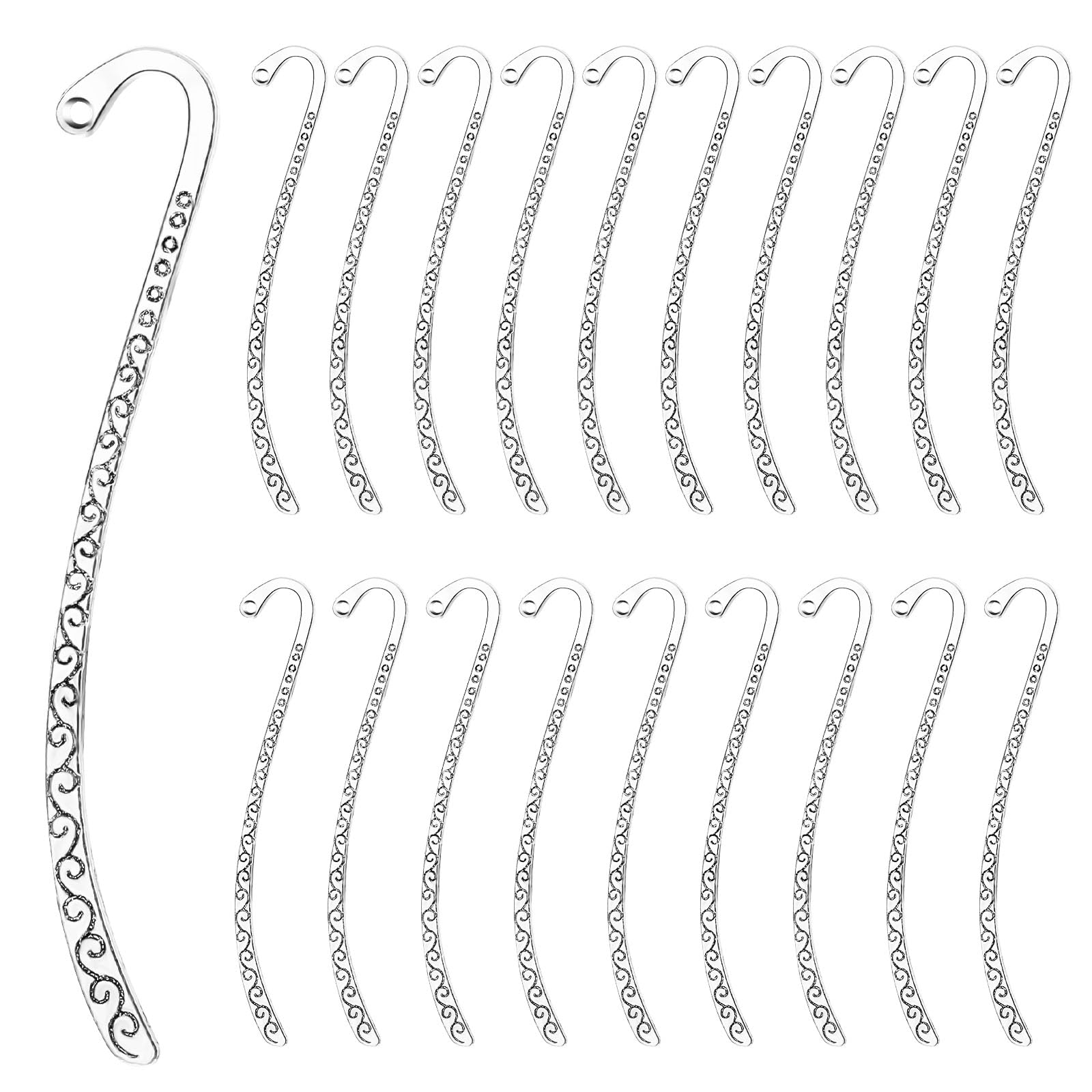 GEEHUA 20 marcapáginas de metal plateado, gancho tallado de plata envejecida, gancho vintage para el pelo, marcadores de libros en relieve con bucle de metal