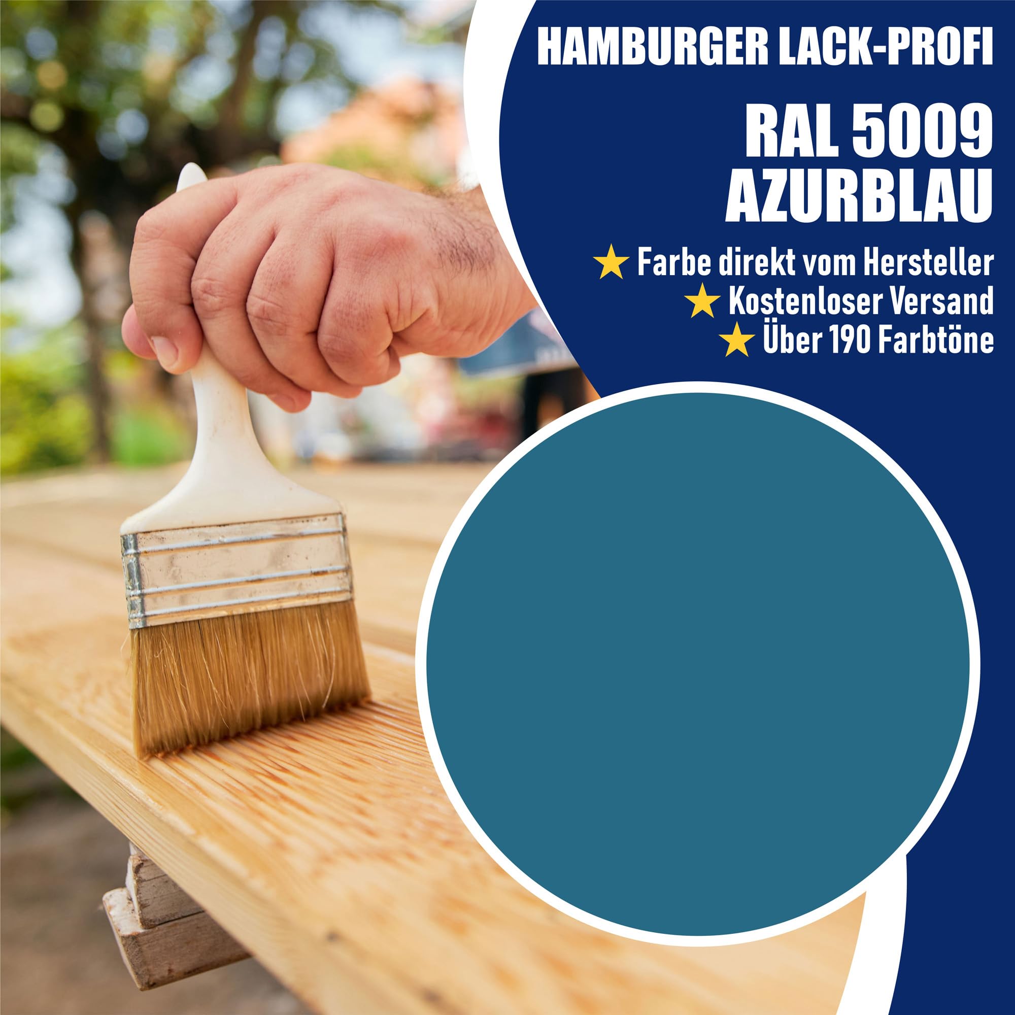Kolorowy lakier matowy do drewna i metalu lazurowy RAL 5009 niebieski lakier metalowy farba lakier do drewna farba do drewna // profesjonalny lakier hamburger (1 l)