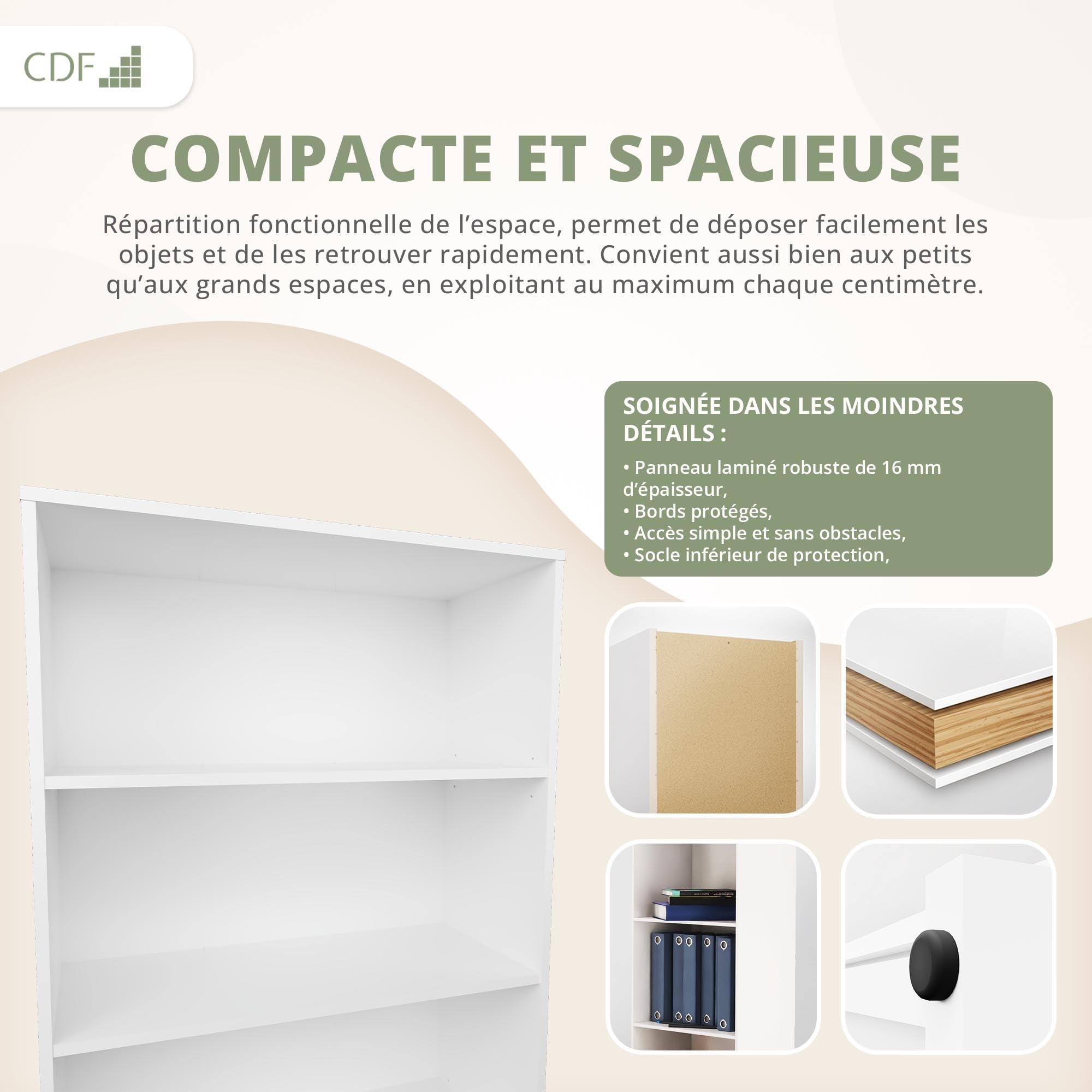 CDF Bibliothèque Ouverte Meuble à Case de Rangement avec Compartiments Colonne pour Bureau Salle à Manger Home Office Salon Livres Dossiers Décoration Chambre Modern Vertical - Blanc 80 cm
