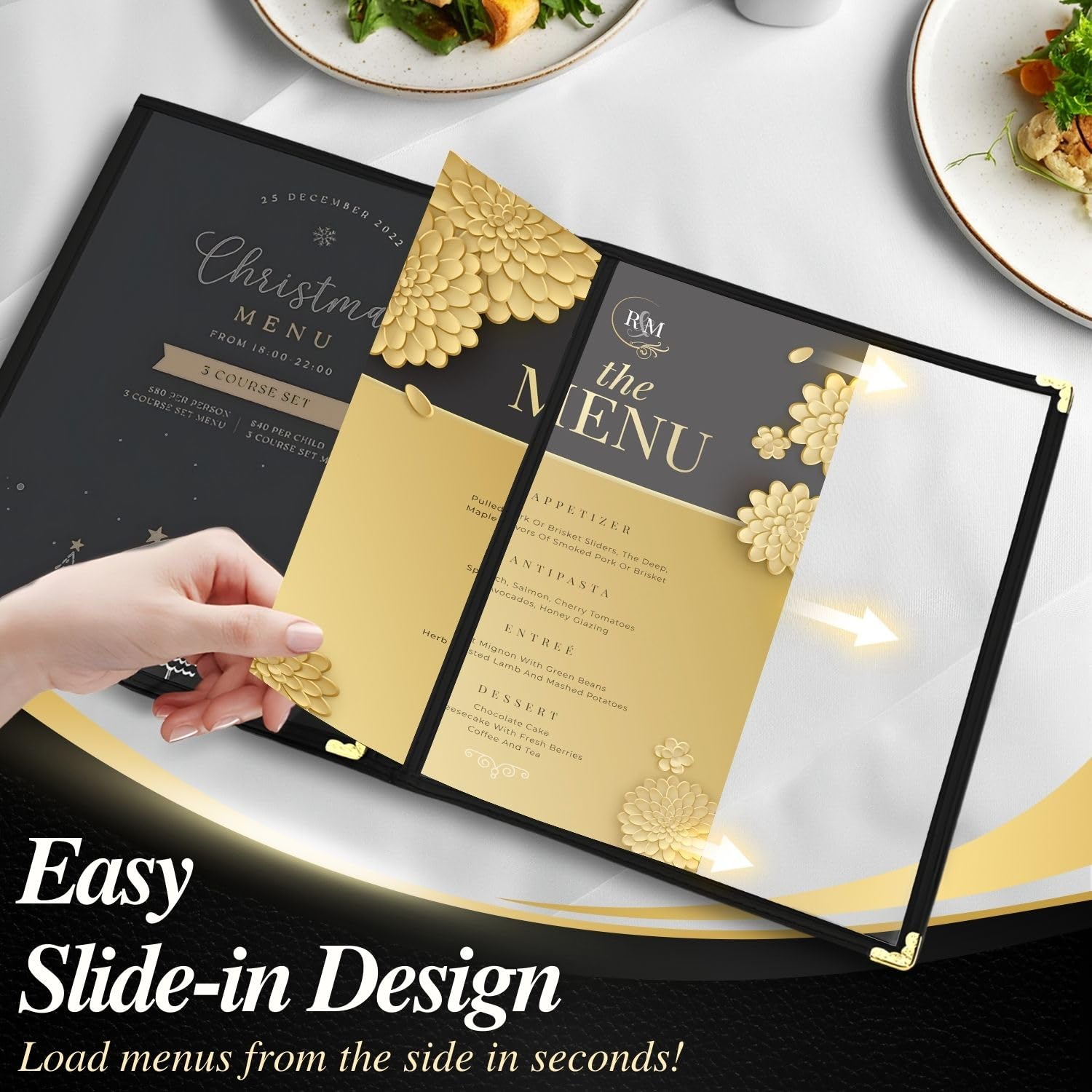 Flexzion Menu cover 8.5X11 pollici nero popolare di triplo Holder stile del libro Con 3 Page 6 vista d'angolo di protezione per il ristorante Hotel Deli Caffè Bar Pub 1 12 Confezione