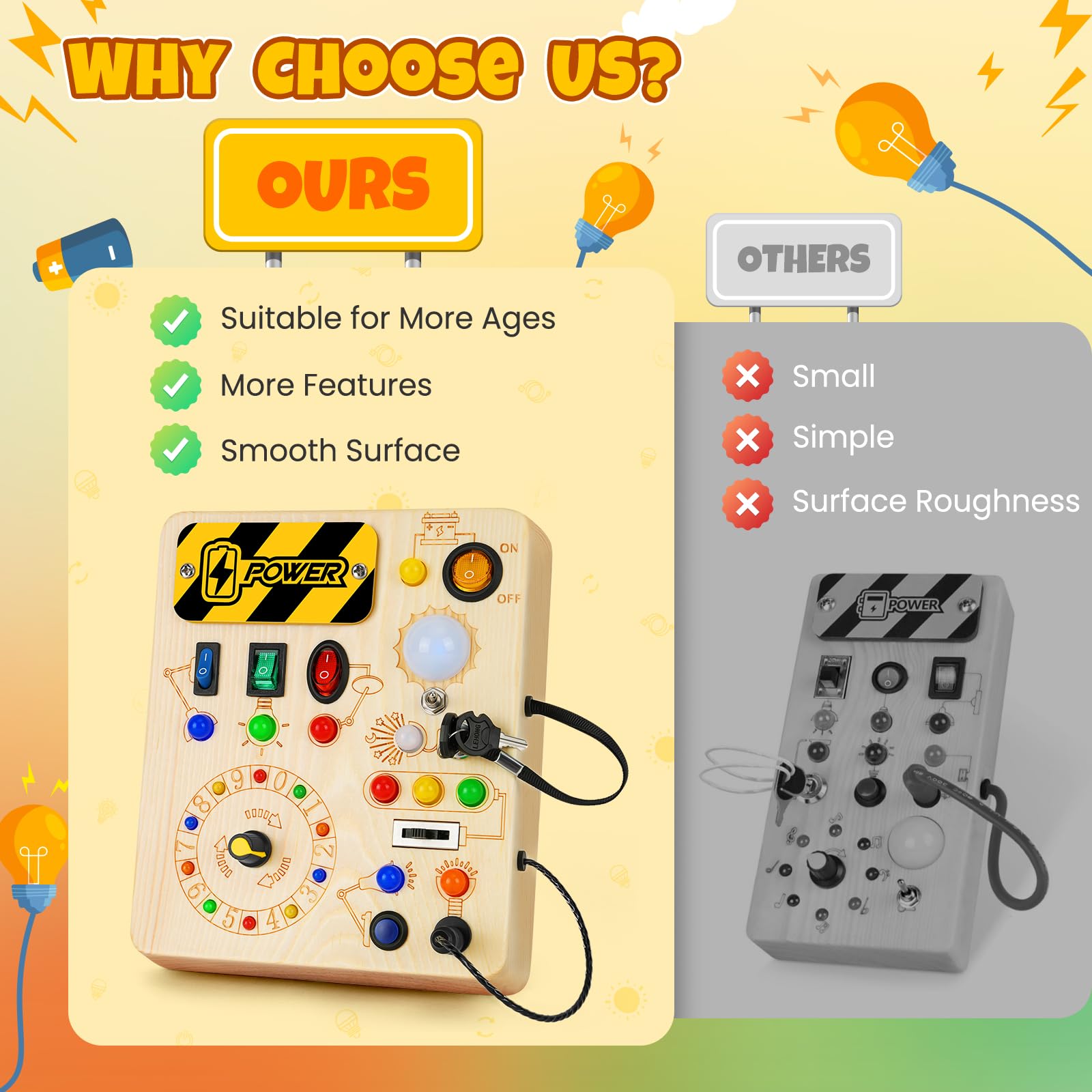 Tablero de actividades, juguetes Montessori para niños de 1 año o más, tablero de actividades con 13 luces LED, juguete educativo de viaje de madera para niños y niñas de 1 año 4