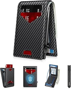 Wallet for Men Wallet with Slim Pop Up Card Holder for 12-14 Cards, RFID Blocking Bifold Minimalist Smart Wallet, Credit Card Holder with ID Window & Cash Slot, Compact Metal Card Case, Gifts for Men