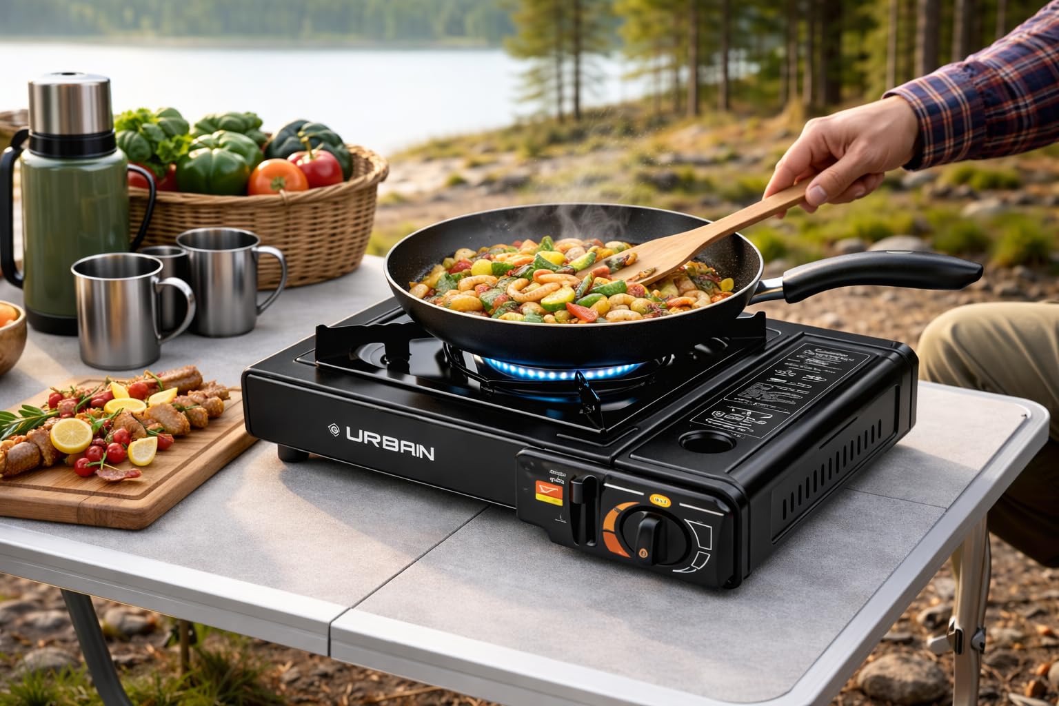 Camping Gas Portátil mas 4 Cartuchos de Recarga de Gas 227g – Hornillo de Gas Butano, Cocina de gas con Maletín.