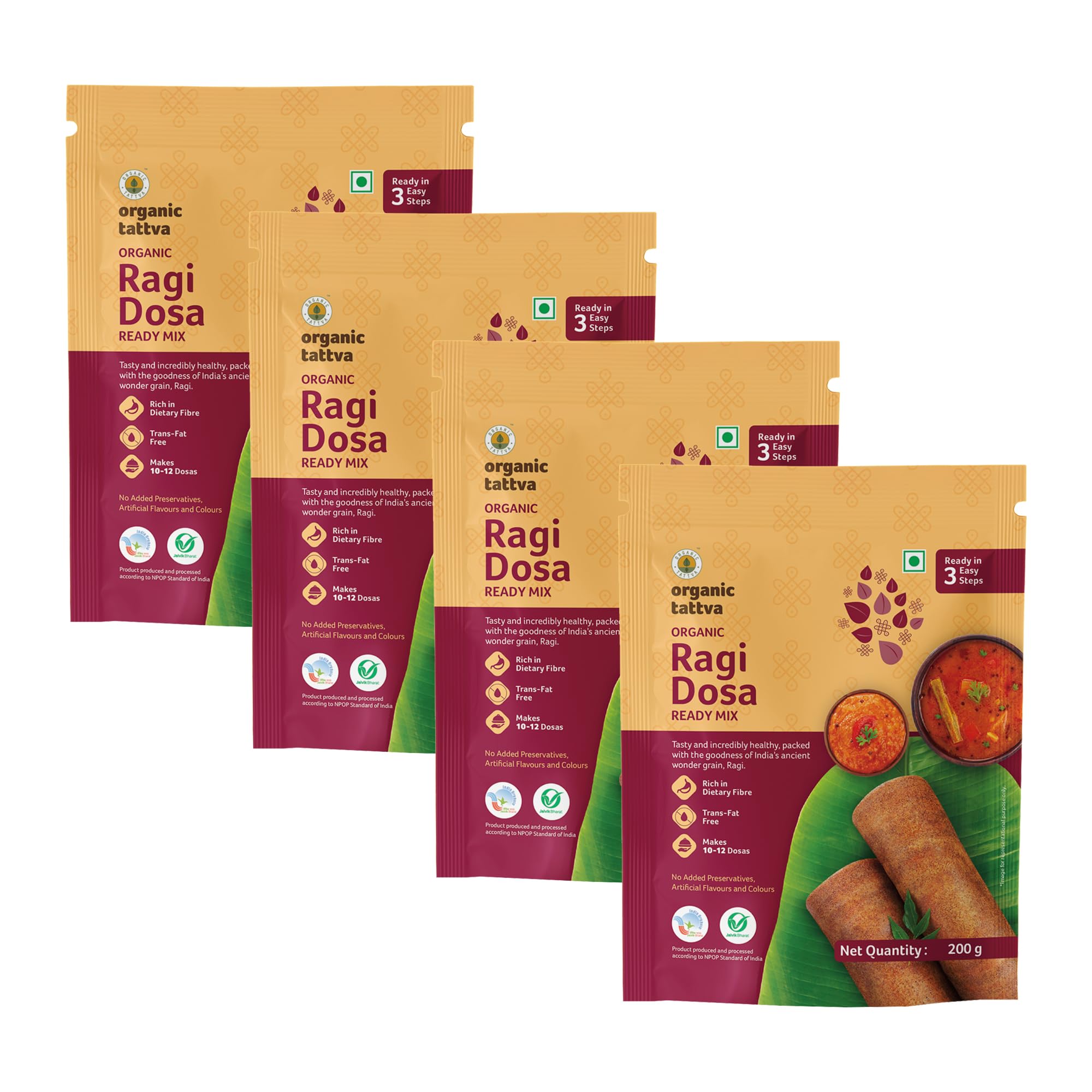 Organic Tattva, Organic Ragi Dosa Instant Ready Mix 800 Gram | Rich Source of Iron, Calcium and Dietary Fiber | Gluten Free, No Artificial Flavours and Preservatives | Ready in 5 Easy Steps-image-3