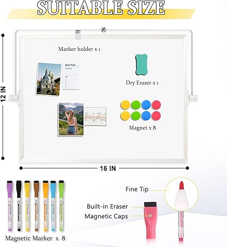 Miniatura 3 de Pizarra blanca magnética de borrado en seco, pizarra blanca de escritorio de doble cara de 16 x 12 pulgadas con soporte, juego de pizarra blanca