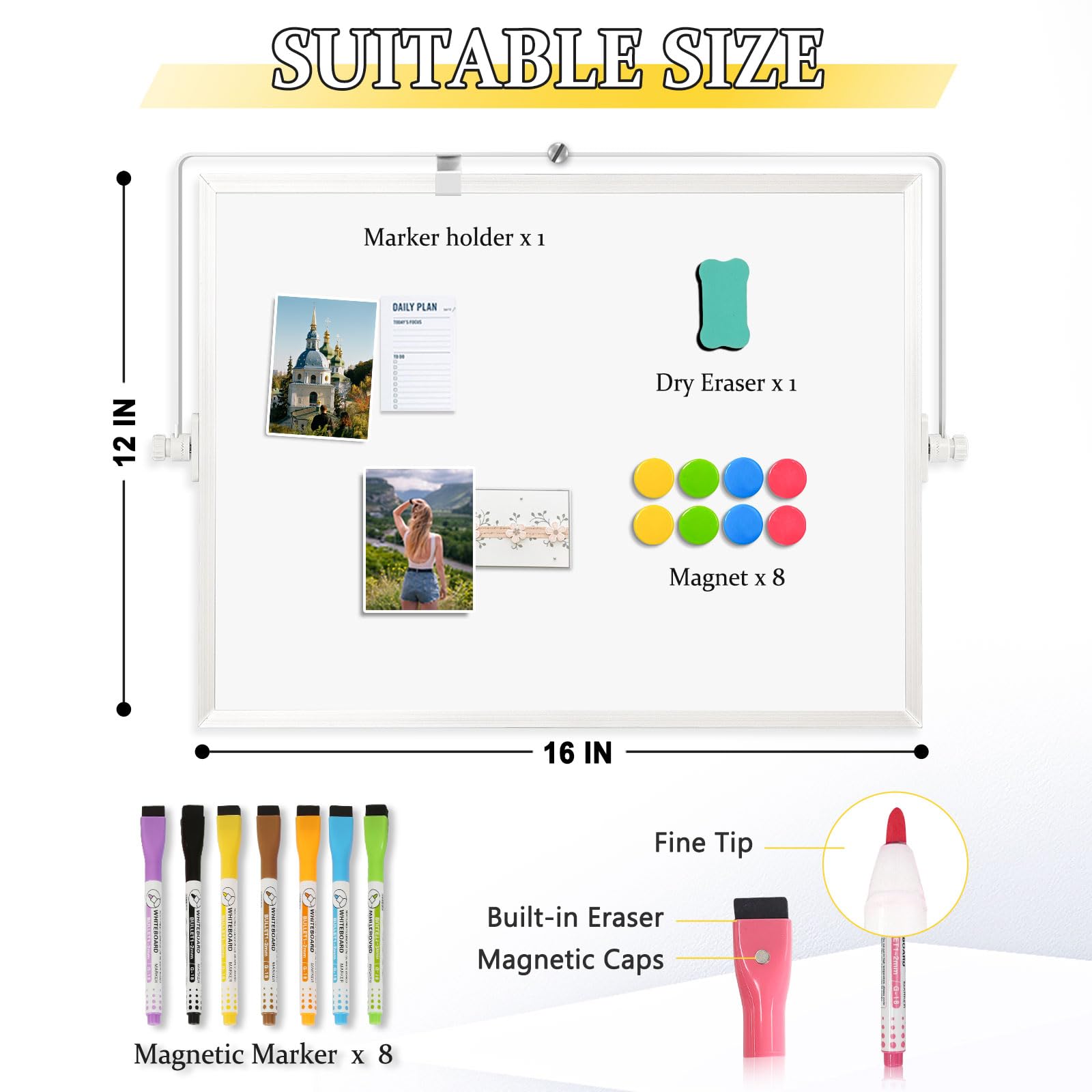 Dry Erase Magnetic White Board 16 x 12 Double-Sided Desktop Whiteboard with Stand Portable Small Whiteboard Set for — view 3