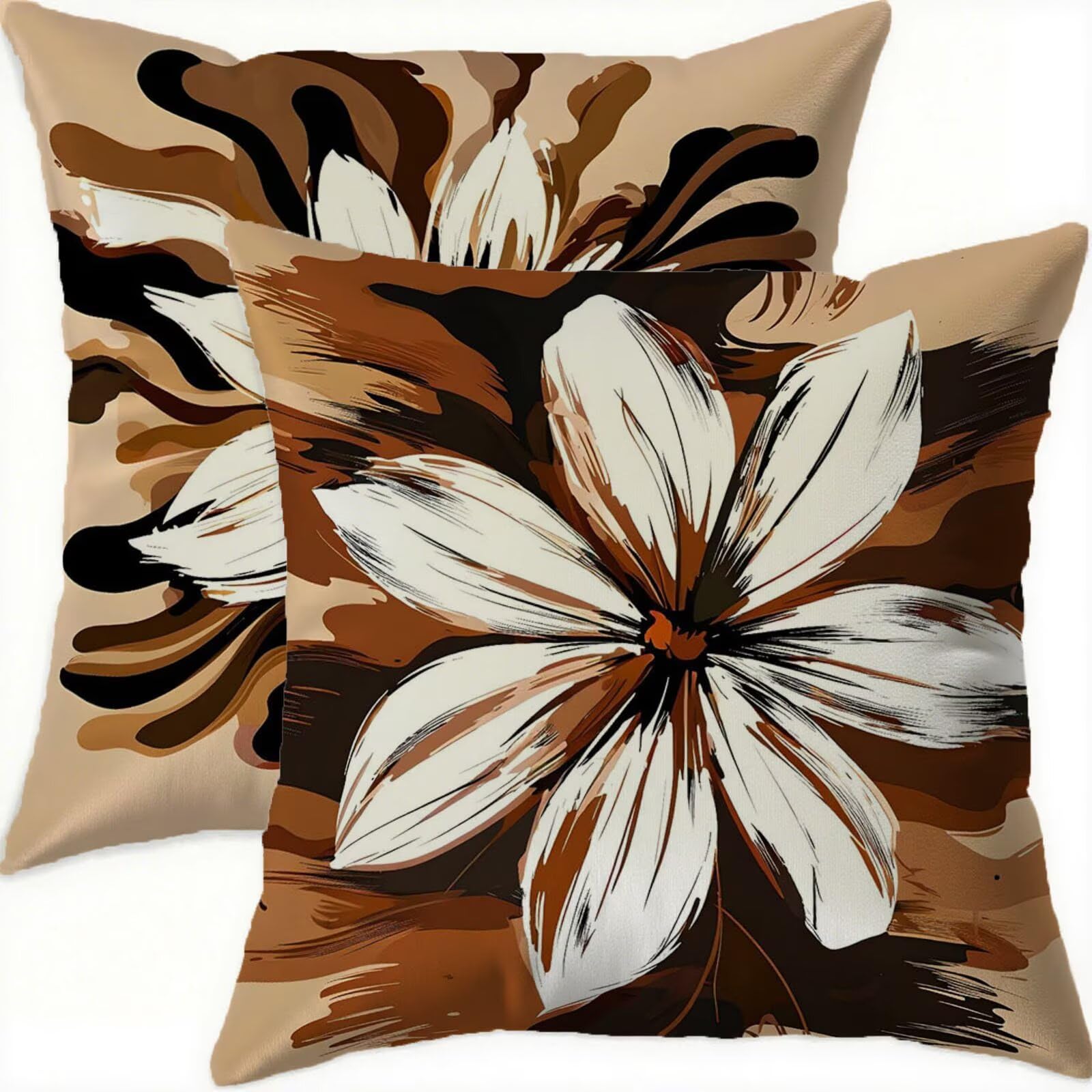Housse coussin 65x65cm vintage velours marron anti-tache avec zip