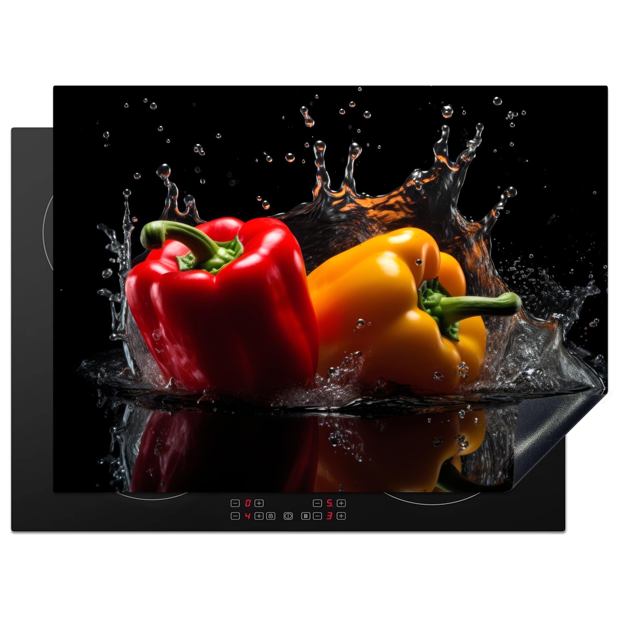 KitchenYeah© Induction Hob Protector Mat 20.5"x28" / 71x52 cm Stove Cap Top Cover Kitchen Cooker Covers for Electric Hobs Vinyl Sweet Pepper - Water - Black - Vegetable - Red - Yellow