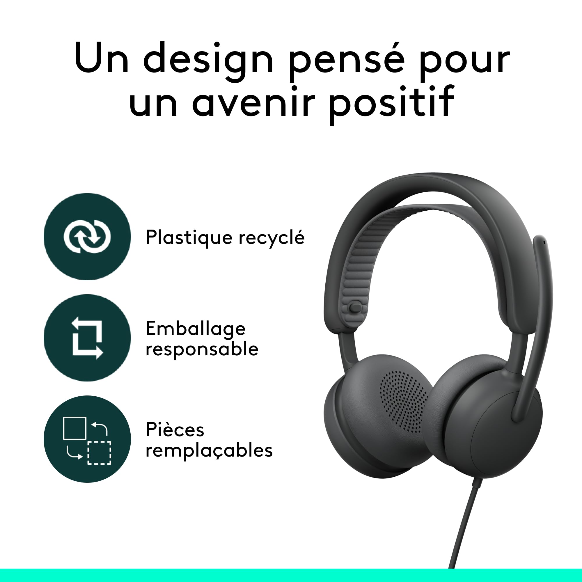 Logitech Zone Wireless 2 ES for Business - Casque sans fil anti-bruit | cancellazione del rumore con ANC ibrida adattiva, Bluetooth, USB-C e USB-A, certificazione Microsoft Teams - Grafite