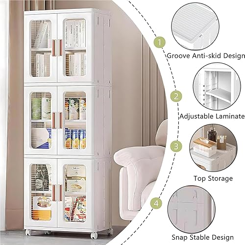 Miniatura 5 de Armario de almacenamiento alto para baño con puertas y ruedas, organizador de baño estrecho, mueble independiente con estantes ajustables para