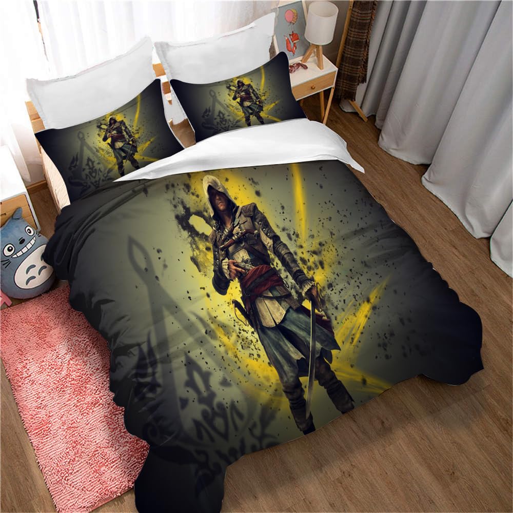 Ste-X Assassin's Creed Duvet Cover Set Red Blue Includes 2 Pillowcases (200x200cm(Double),Assassin's Creed 06)