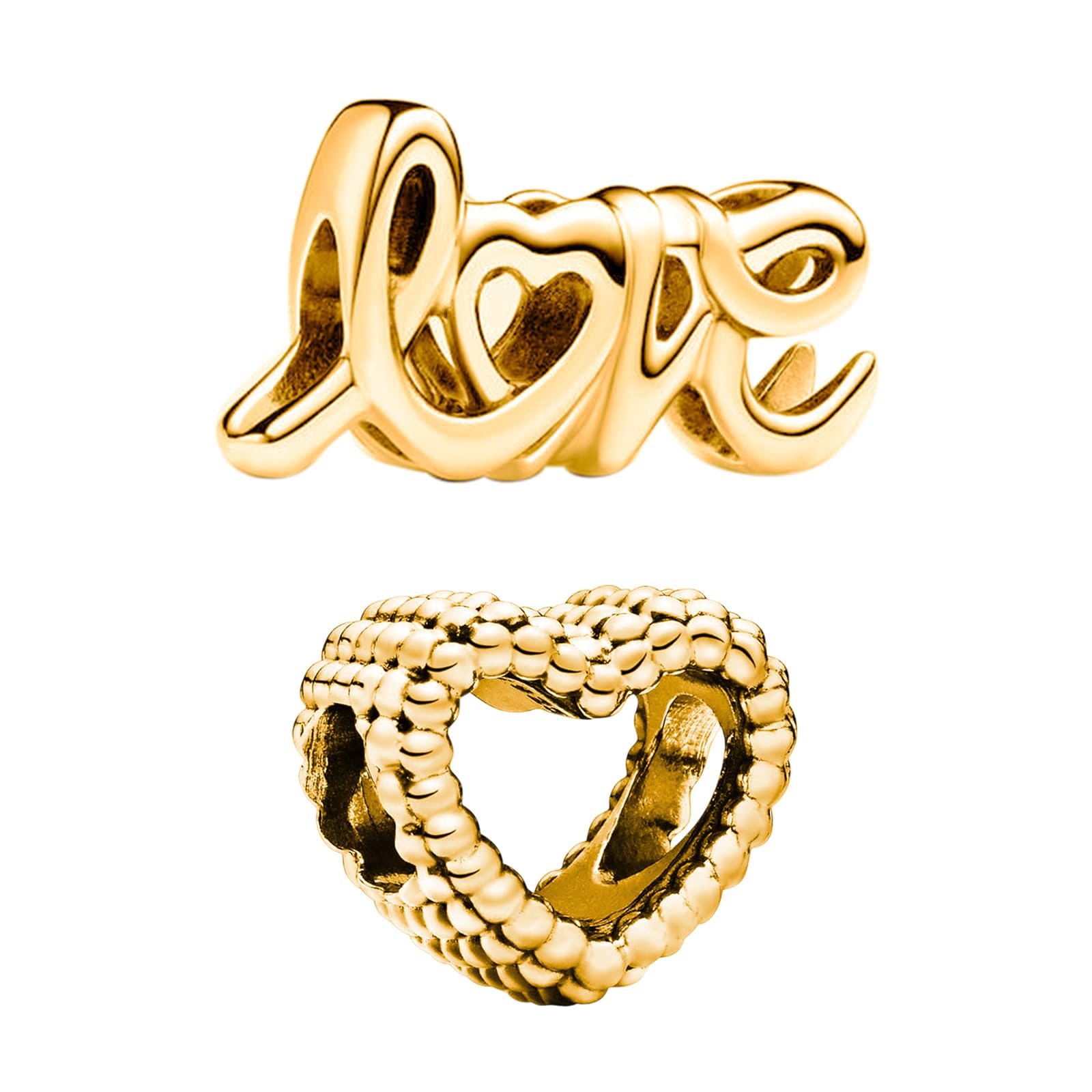 Charms Abaloriosde Cuentas Plata de Ley 925 con Circonita Cúbica Golden Heart Love Friend Leaf Flower Bird Car Charms Colgante Compatible con Niña Mujer Europeo Pulsera Collar