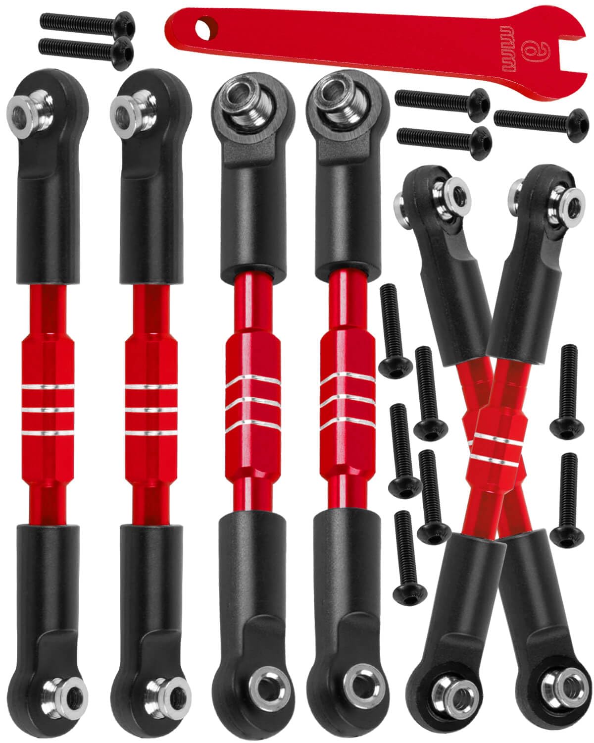 RC Adjustable Turnbuckles Camber Links Steering Links Upgrades Part for 1/8 Typhon 4WD 3S MEGA 550 BLX,1/10 Big Rock 4X4 V3 3S BLX RC Car,Tie Rod Set Link Linkage Rod Adjustable,Red(6PCS)