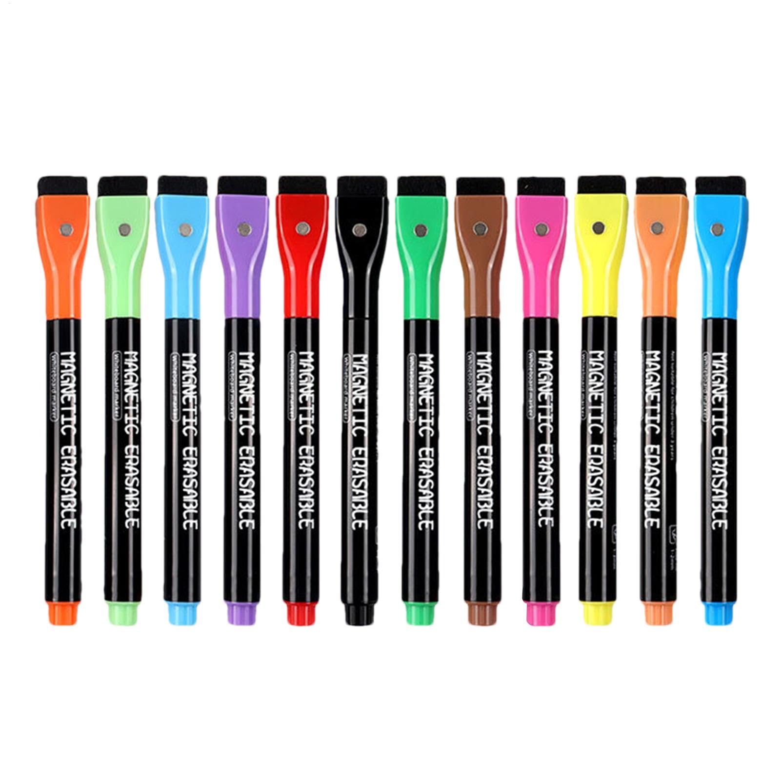 Marcadores de borrado en punta fina,Marcadores de borrado en punta fina | Marcador de borrado en Marcadores de pizarra blanca de 12 piezas - Marcadores finos de borrado en para escuelas, oficinas y ta