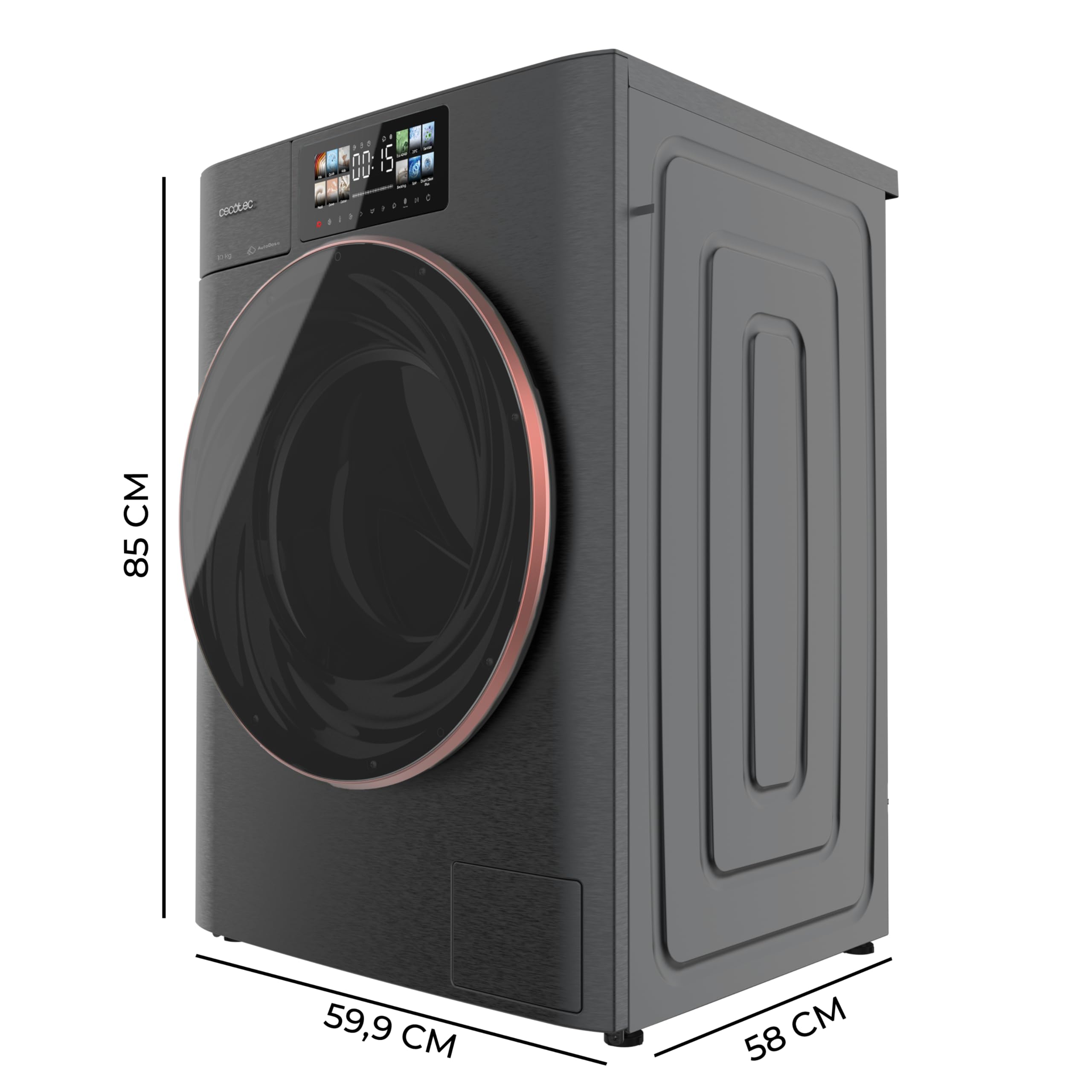 Cecotec Lavadora Carga Frontal 12Kg Bolero DressCode 12950 Autodose Direct Drive 3D Steel. 1400RPM, 13 Programas, Motor Direct Drive, Diseño Core Matrix Screen 9,2" y Core Body, Funciones Inteligentes